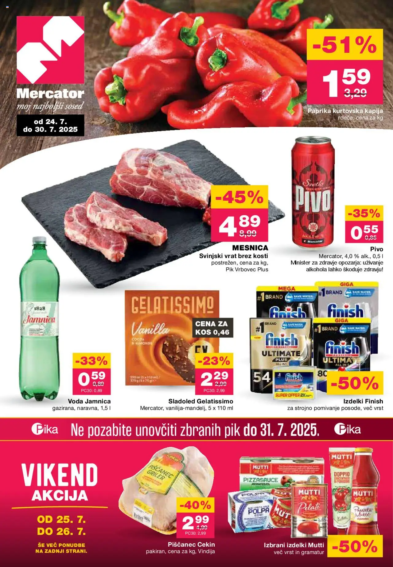 Mercator katalog │ velja od 24.07.2025 | Stran: 1 | Izdelki: Kos, Pivo, Sladoled, Voda