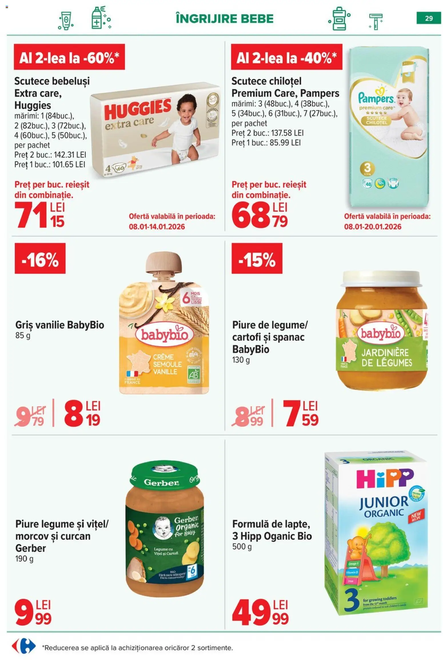 Noul catalog Carrefour – valabil de la 08.01.2026 | Pagină: 29 | Produse: Şerit ödül, Scutece, Legume, Sare