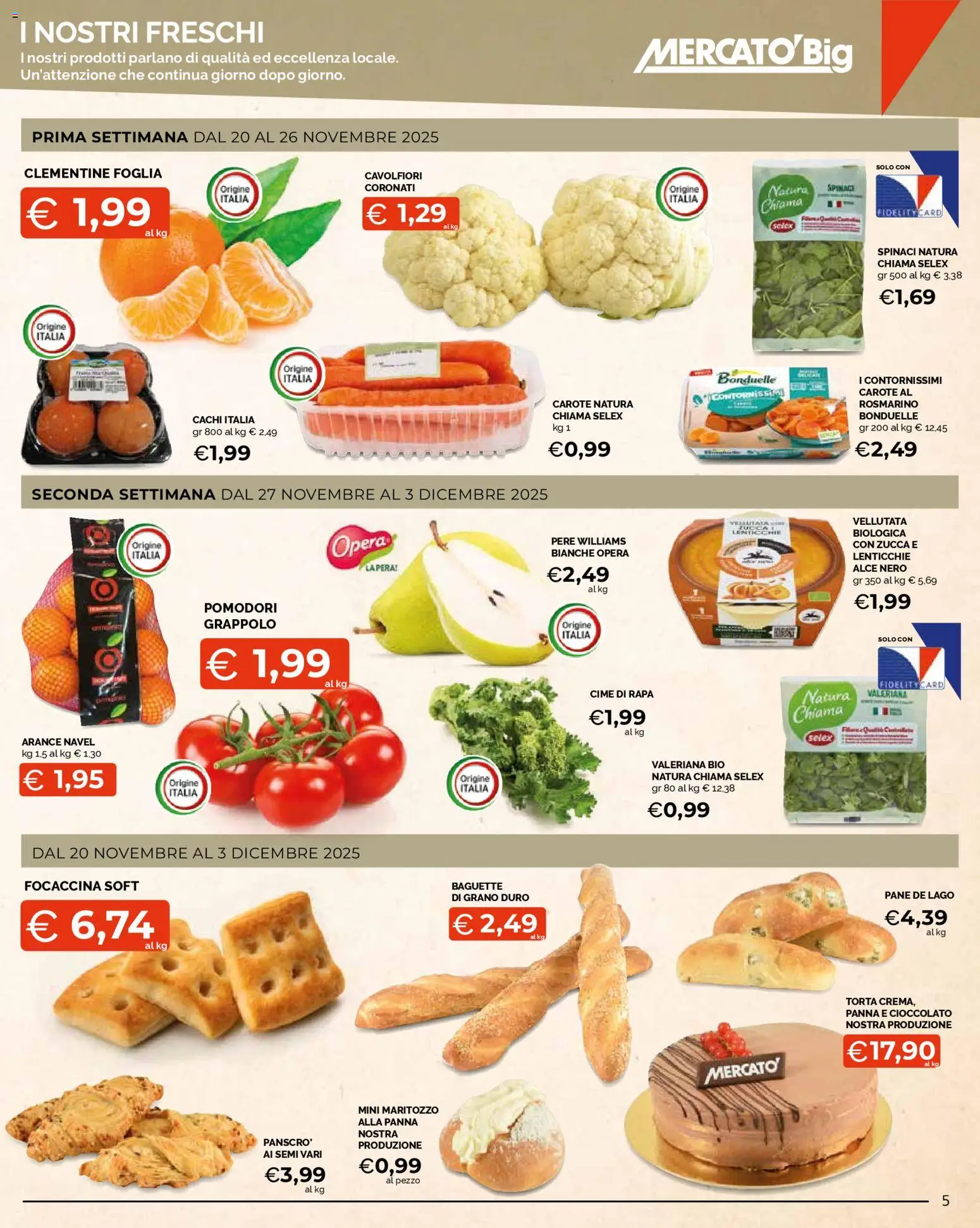 Volantino Mercatò del 20.11.2025 | Pagina: 5 | Prodotti: Arance, Panna, Carote, Spinaci