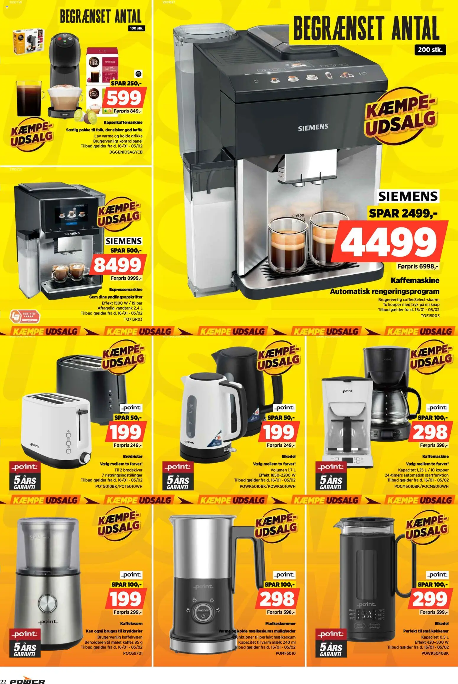 Power tilbudsavis – gyldig fra 16.01.2026 | Side: 22 | Produkter: Mælk, Kaffe, Brødrister, Kaffemaskine