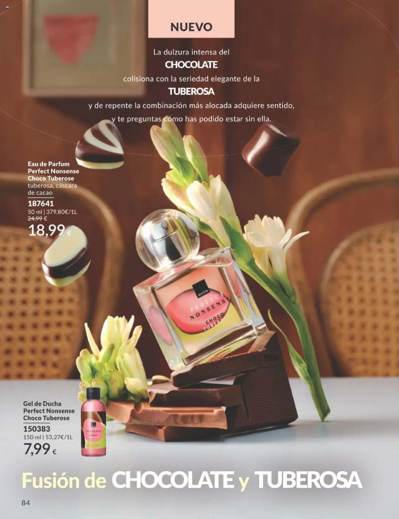 Catálogo AVON campaña 7 │ válido desde el 01.07.2025 | Página: 84 | Productos: Perfume, Chocolate, Φρυγανιές σικάλεως, Ducha