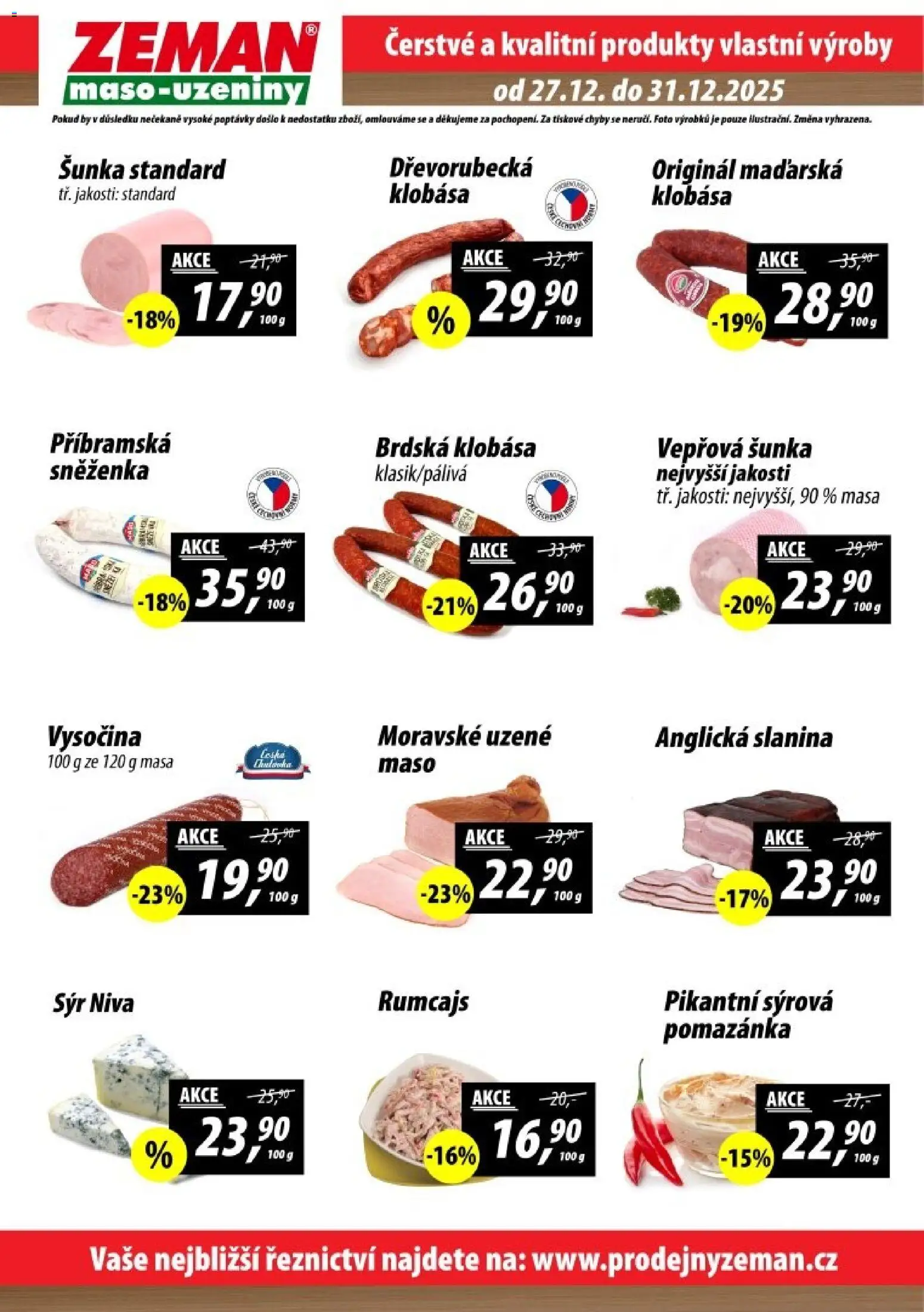 Prodejny Zeman leták - Praha  od 27.12.2025 | Strana: 2 | Produkty: Sýr, Šunka, Klobása, Vysočina