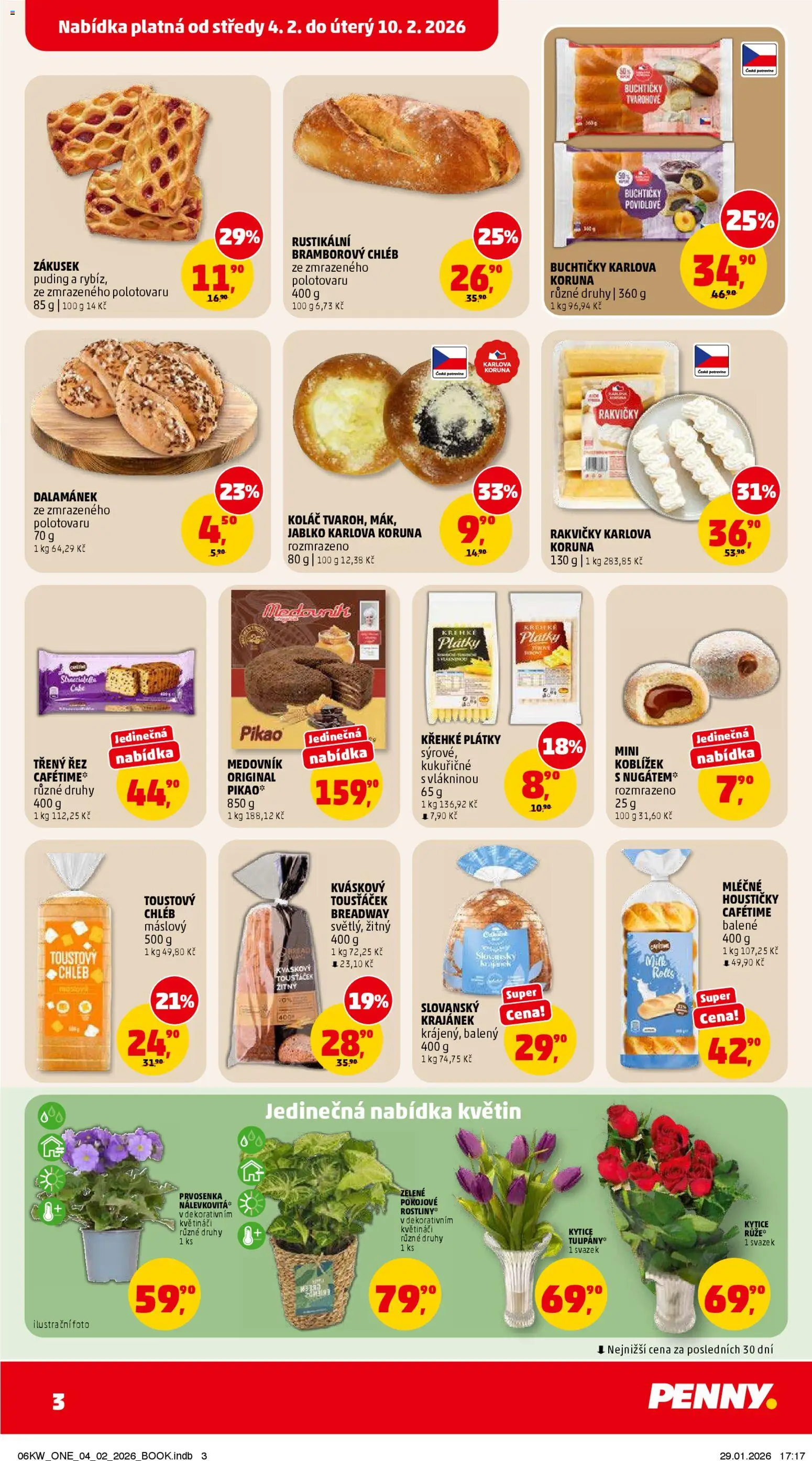 Penny Market leták - Čtvrtečník od 04.02.2026 | Strana: 3 | Produkty: Chléb, Medovník, Rakvičky, Dalamánek