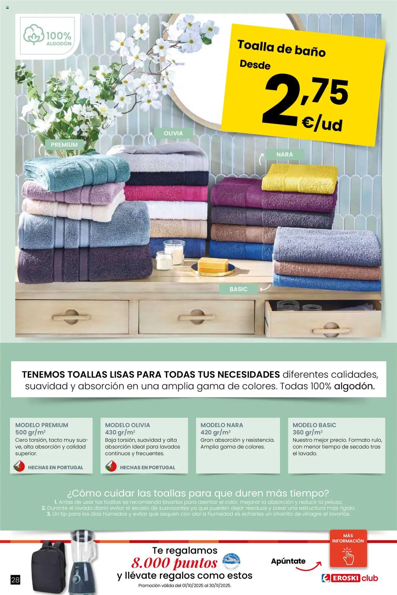 Eroski - Oh! Qué chef │ válido desde el 09.10.2025 | Página: 28 | Productos: Toalla de baño, Té, Δεξαμενή, Baño