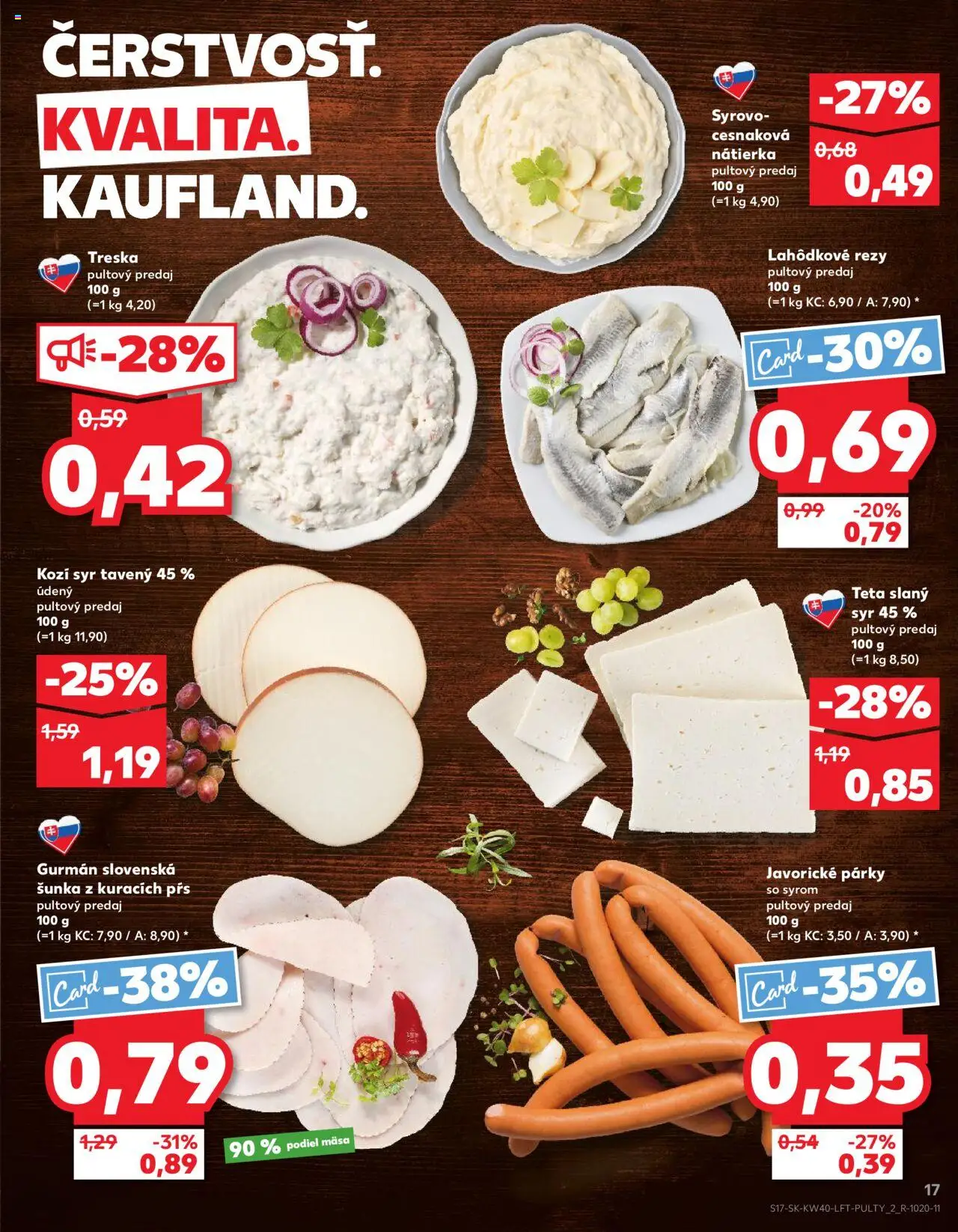 Nové Kaufland akcie – leták je platný od 02.10.2025 | Strana: 17 | Produkty: Syr, Šunka, Párky, Treska