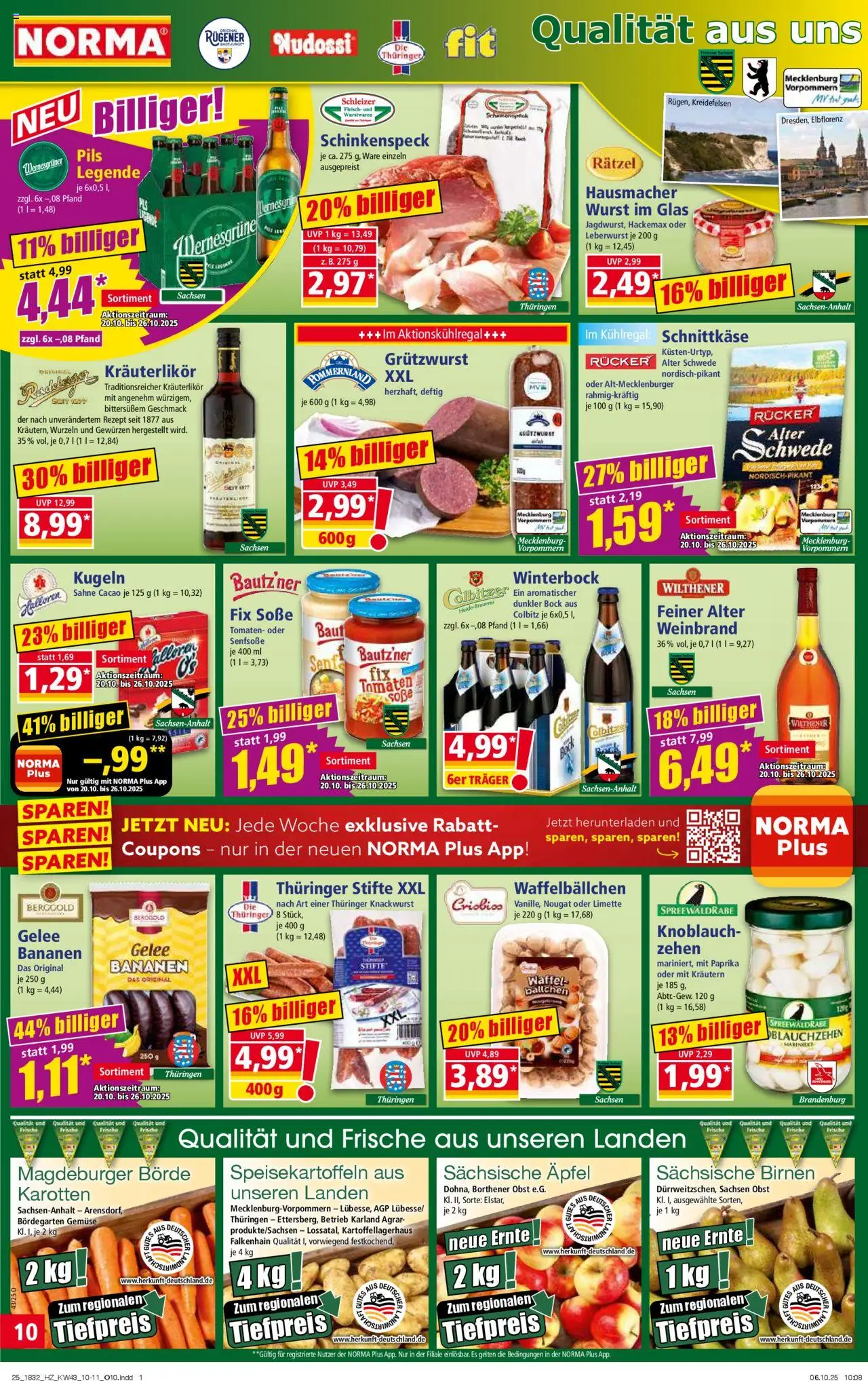 Norma Prospekt 	 – gültig ab 20.10.2025 | Seite: 10 | Produkte: Äpfel, Bananen, Knoblauch, Sahne