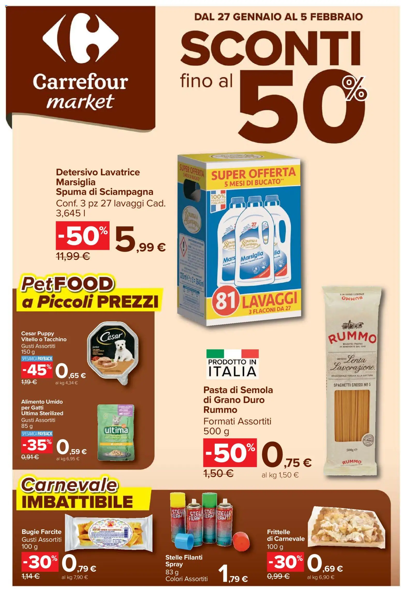 Volantino Carrefour del 27.01.2026 | Pagina: 1 | Prodotti: Tacchino, Pasta, Lavatrice, Vitello