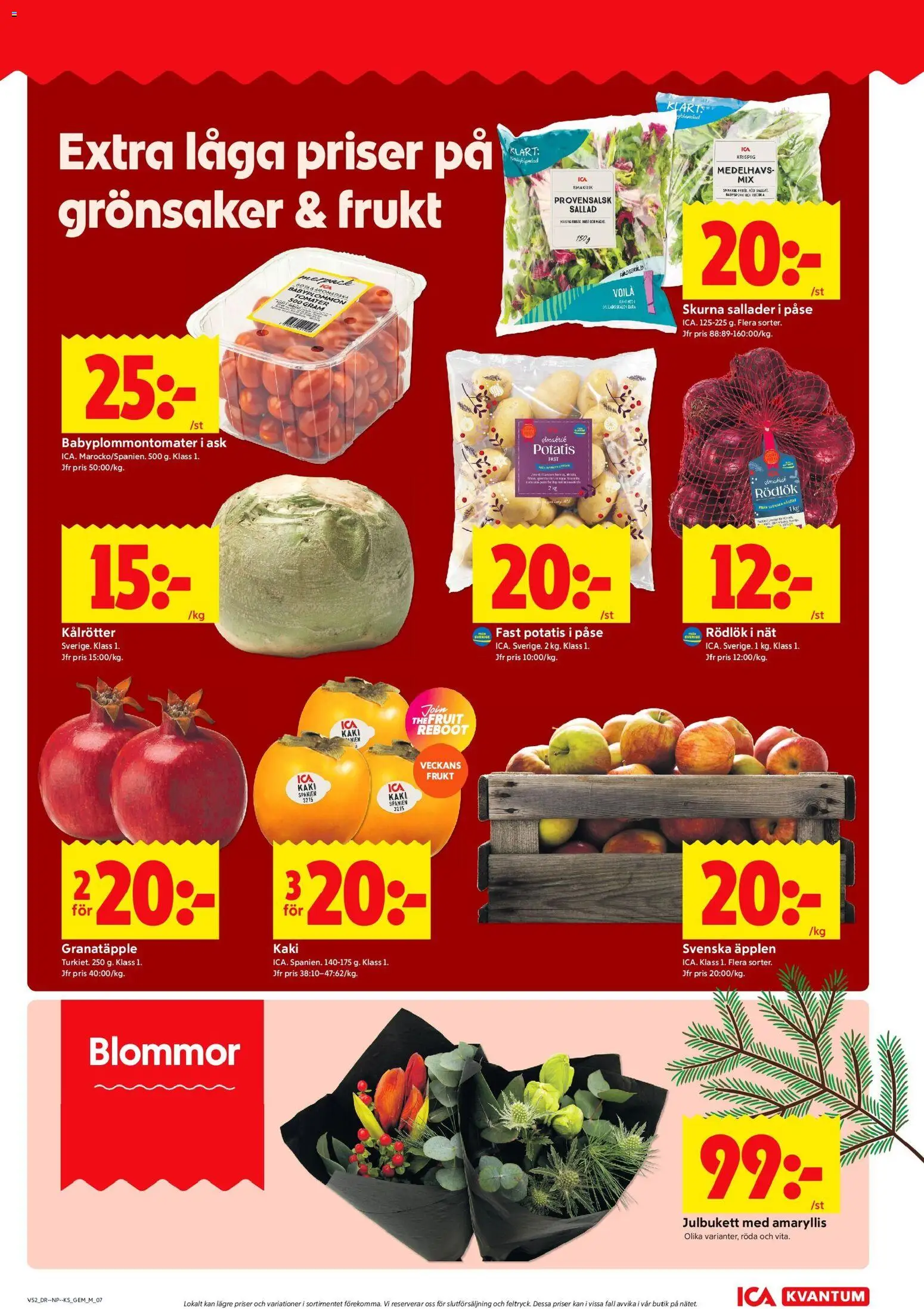 ICA Kvantum reklamblad aktuell från 22.12.2025 | Sida: 9 | Produkter: Rödlök, Tomater, Potatis, Sallad