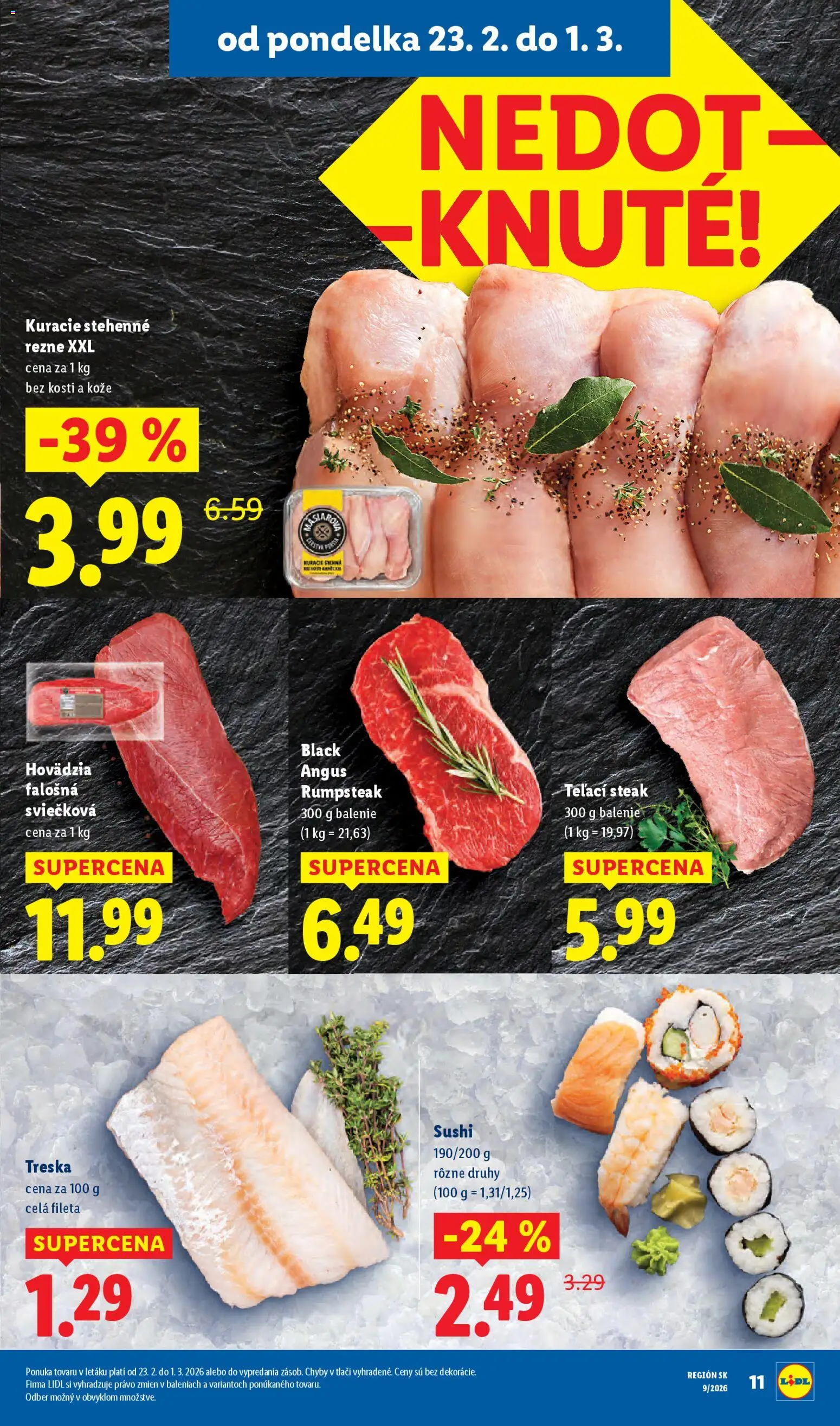 Nové Lidl akcie – leták je platný od 26.02.2026 | Strana: 47 | Produkty: Sushi, Steak, Treska