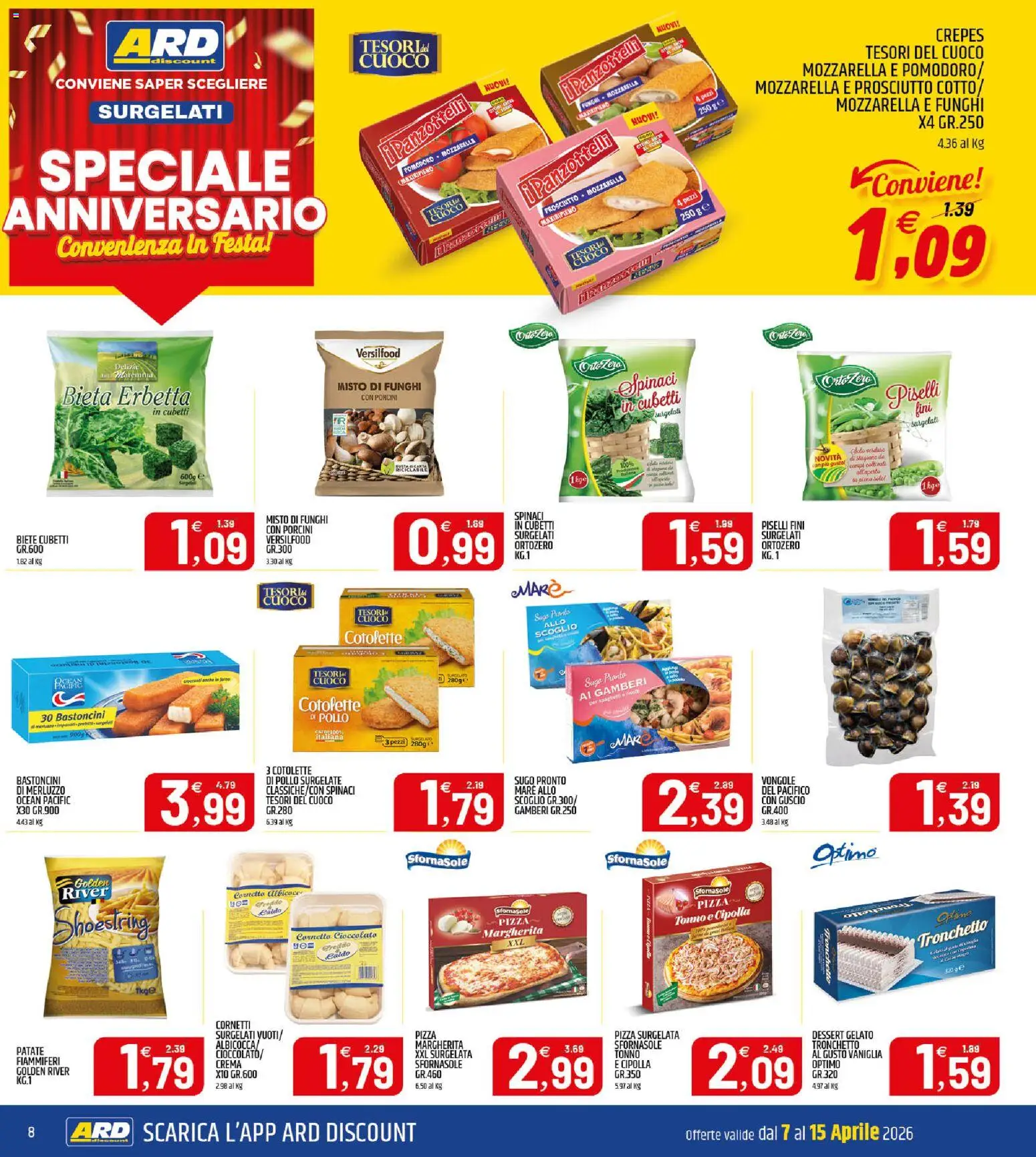 Volantino ARD Discount del 07.04.2026 | Pagina: 8 | Prodotti: Vongole, Mozzarella, Prosciutto, Tonno