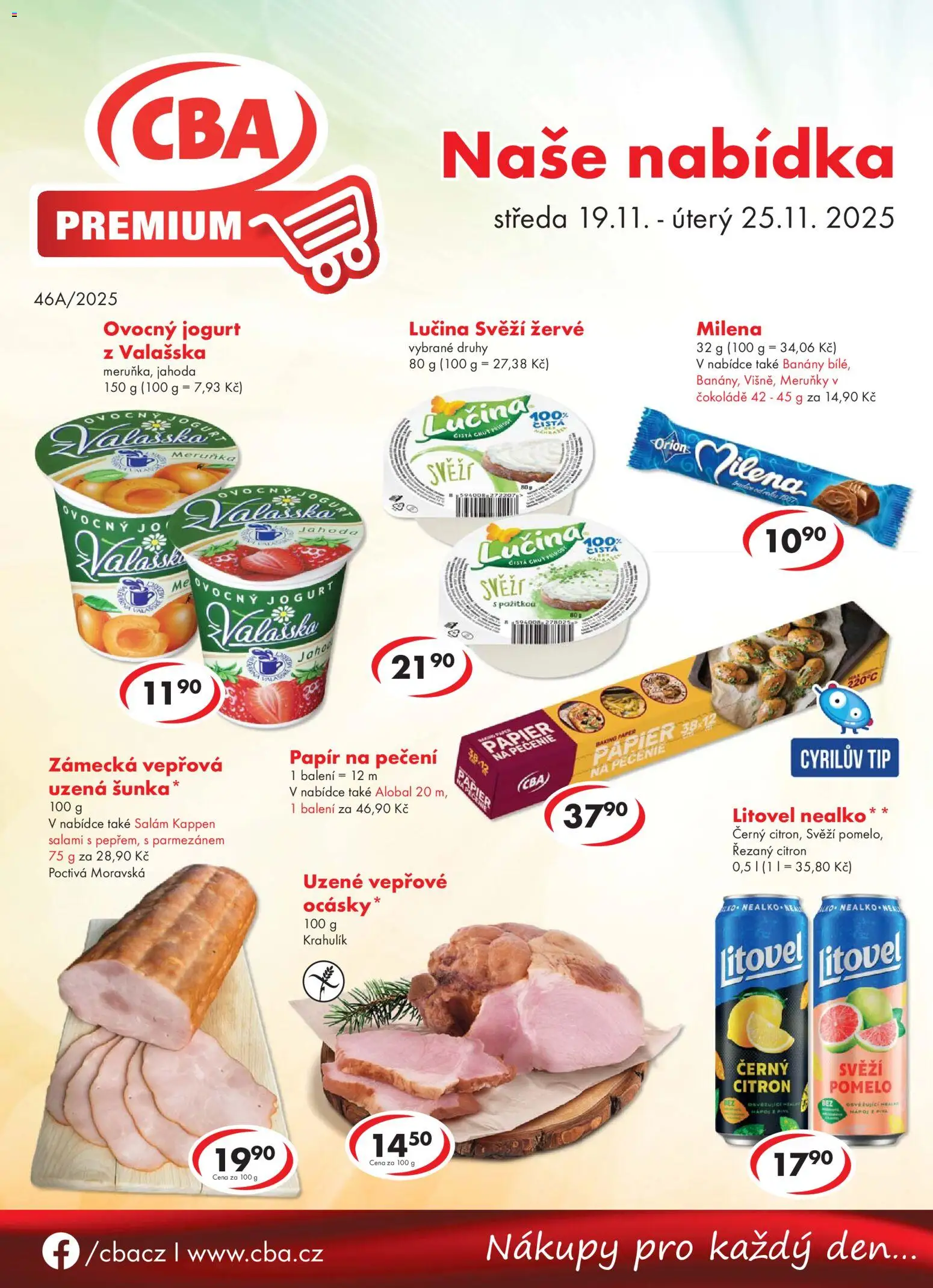 CBA leták - Premium od 19.11.2025 | Strana: 1 | Produkty: Lučina, Banány, Citron, Alobal