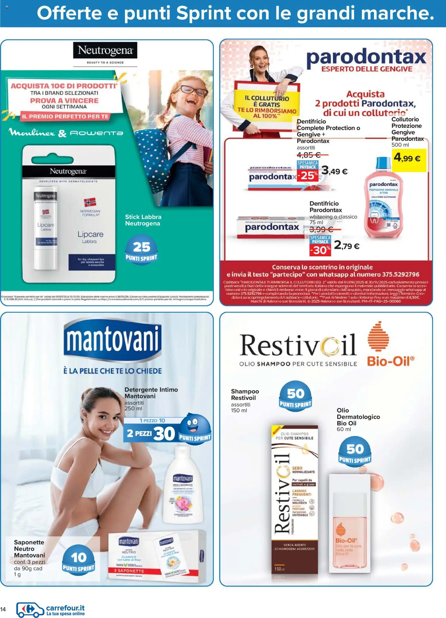 Volantino Carrefour del 07.11.2025 | Pagina: 14 | Prodotti: Detergente intimo, Tè, Latte, Olio