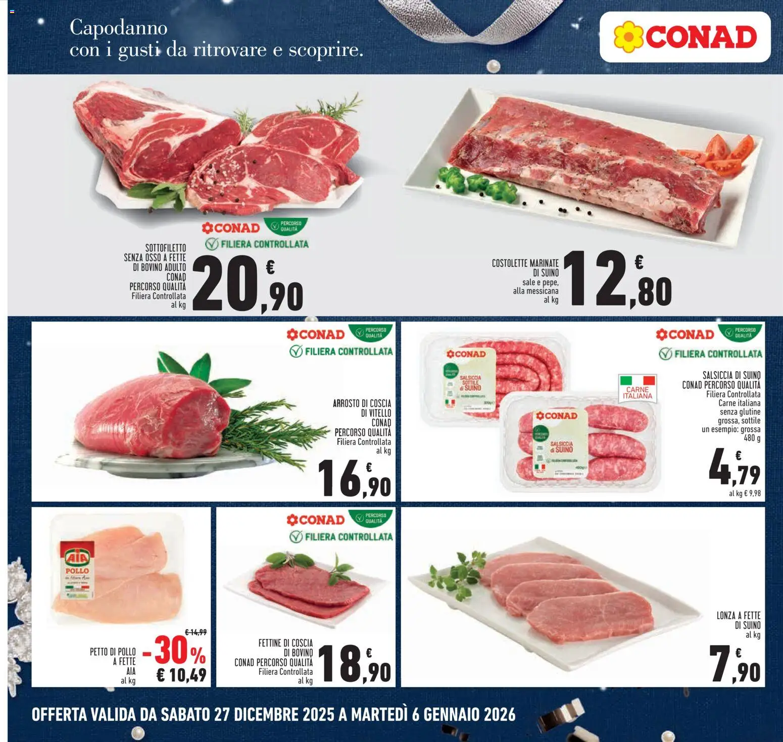Volantino Conad del 27.12.2025 | Pagina: 6 | Prodotti: Pollo, Sale, Salsiccia, Vitello