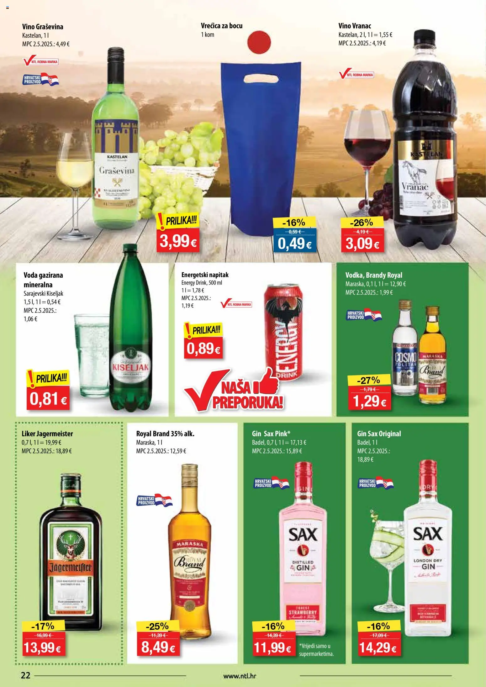 NTL katalog | vrijedi od 19.11.2025 | Stranica: 22 | Proizvodi: Sarajevski kiseljak, Vino, Voda, Liker