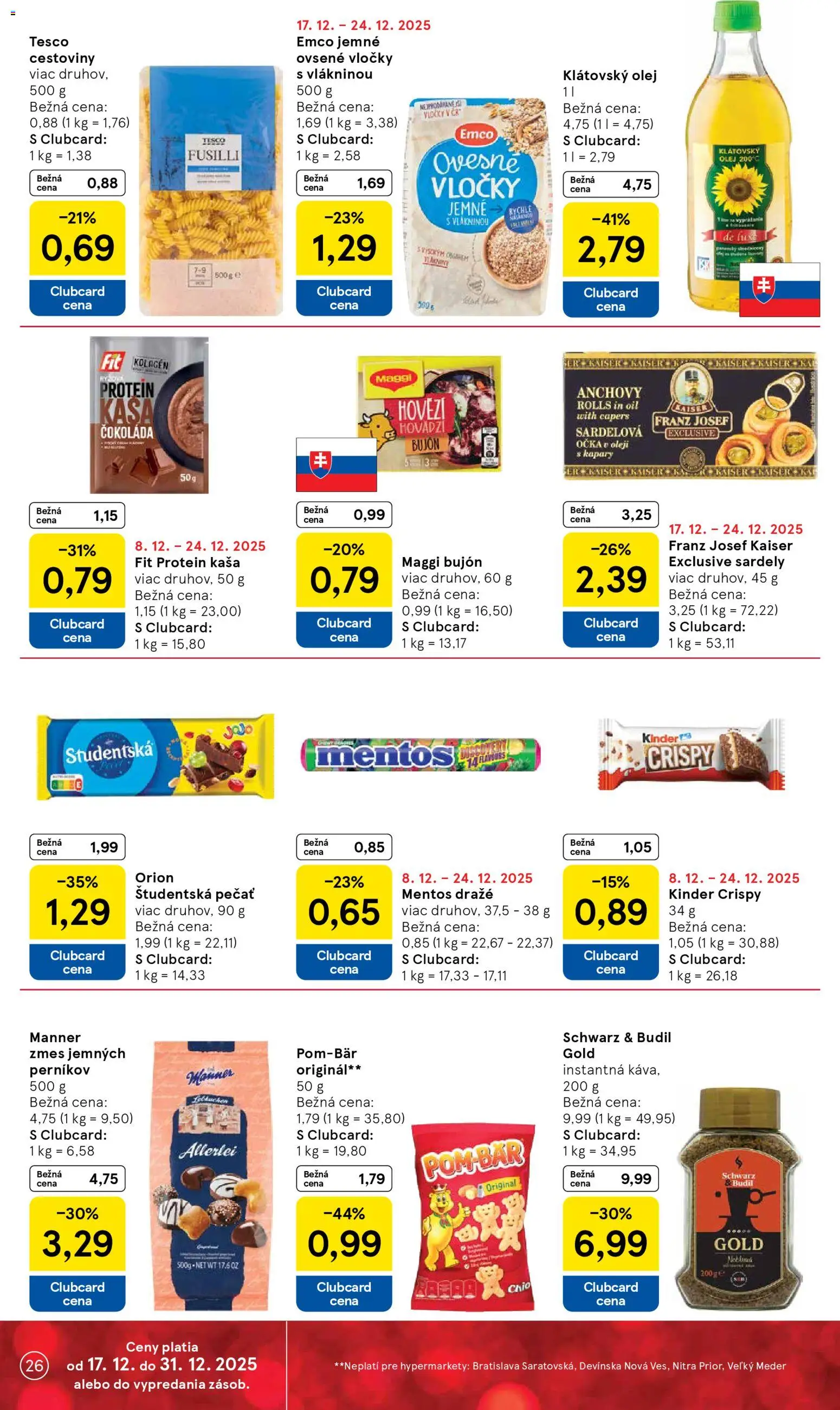 Nové Tesco akcie – leták je platný od 17.12.2025 | Strana: 26 | Produkty: Fusilli, Cestoviny, Kinder, Čokoláda