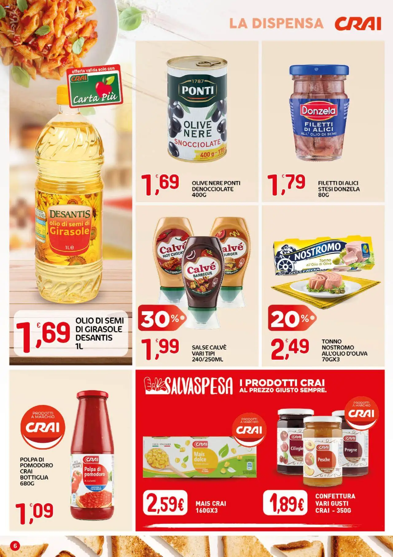 Volantino CRAI del 18.09.2025 | Pagina: 6 | Prodotti: Pomodoro, Olive, Tonno, Mais