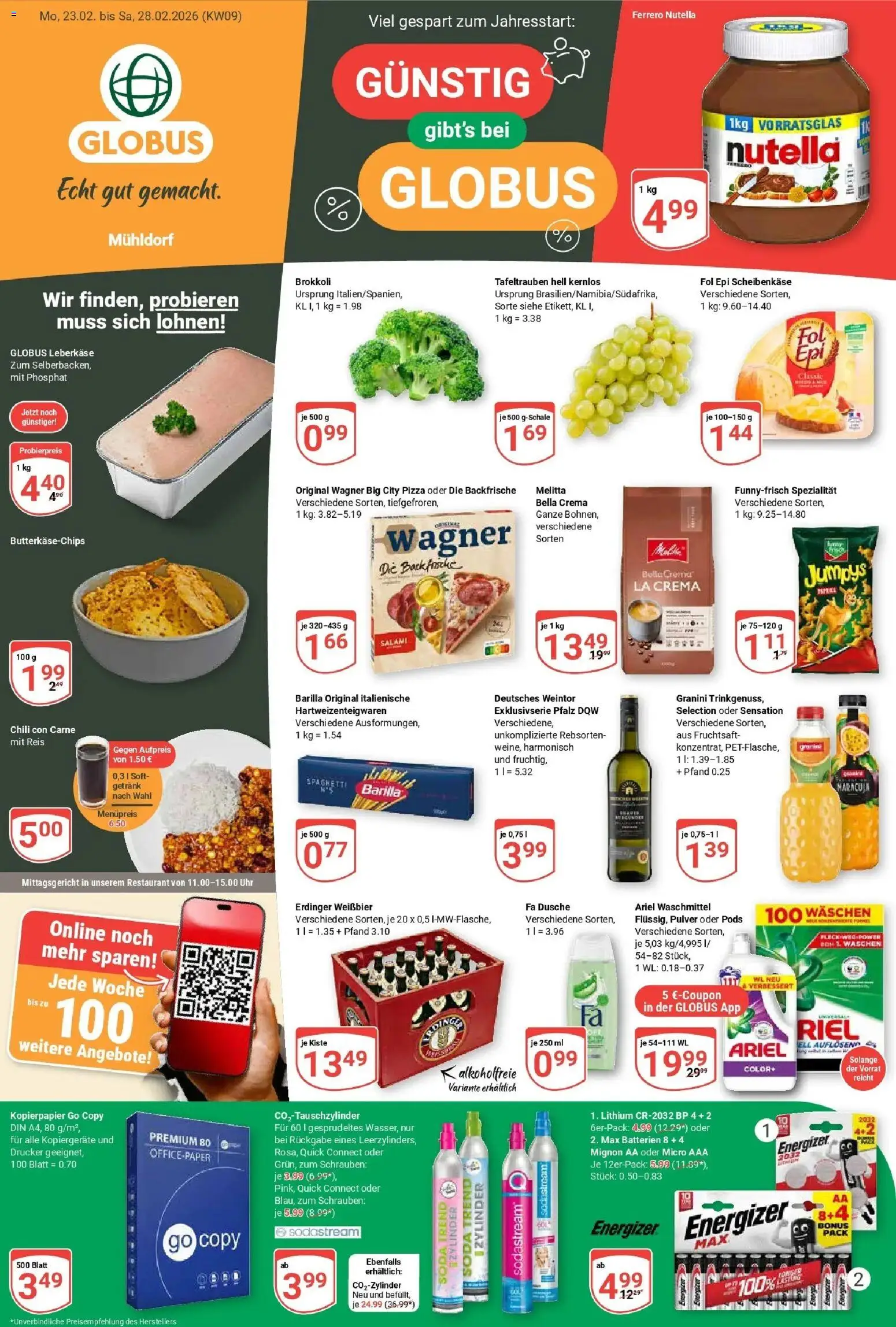 Globus Prospekt Mühldorf – gültig ab 23.02.2026 | Seite: 1 | Produkte: Erdinger, Waschmittel, Salami, Pizza