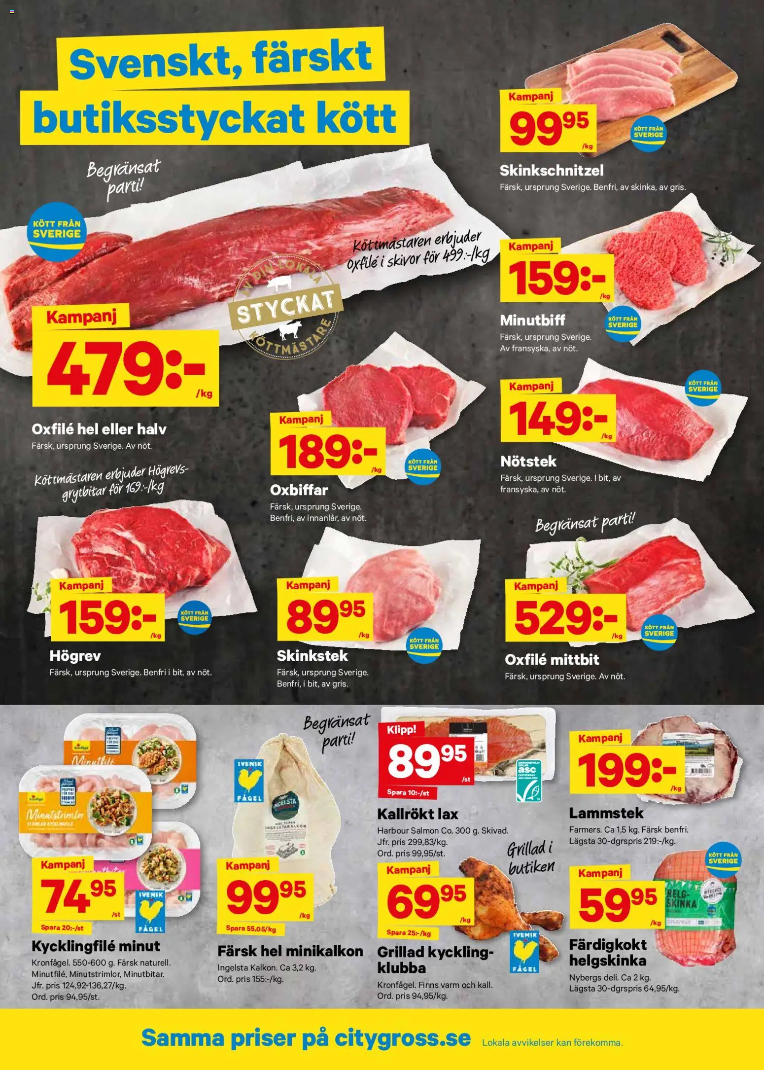 City Gross reklamblad aktuell från 27.10.2025 | Sida: 2 | Produkter: Kycklingfile, Lax, Skinka, Oxfilé