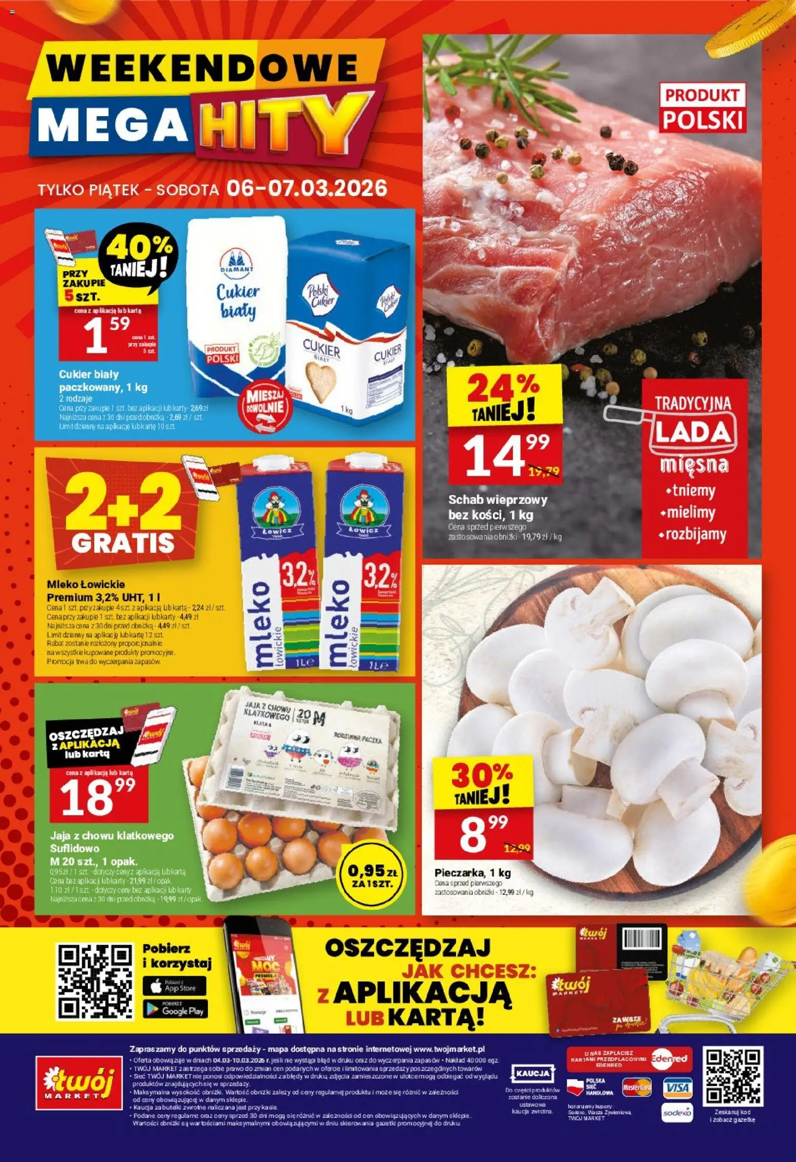 Twój Market gazetka od 04.03.2026 | Strona: 40 | Produkty: Karta, Schab wieprzowy, Mleko, Cukier