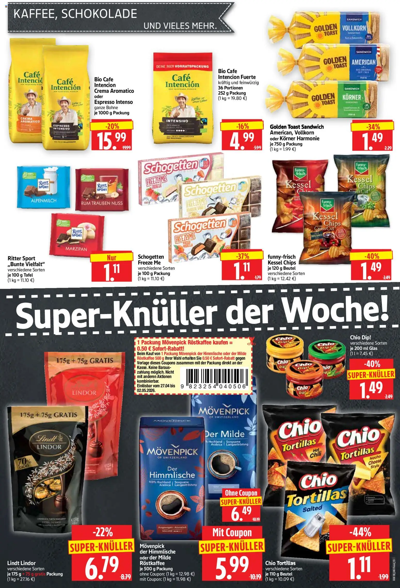 HERKULES Prospekt 	 – gültig ab 27.04.2026 | Seite: 13 | Produkte: Toast, Schokolade, Ritter sport, Funny frisch