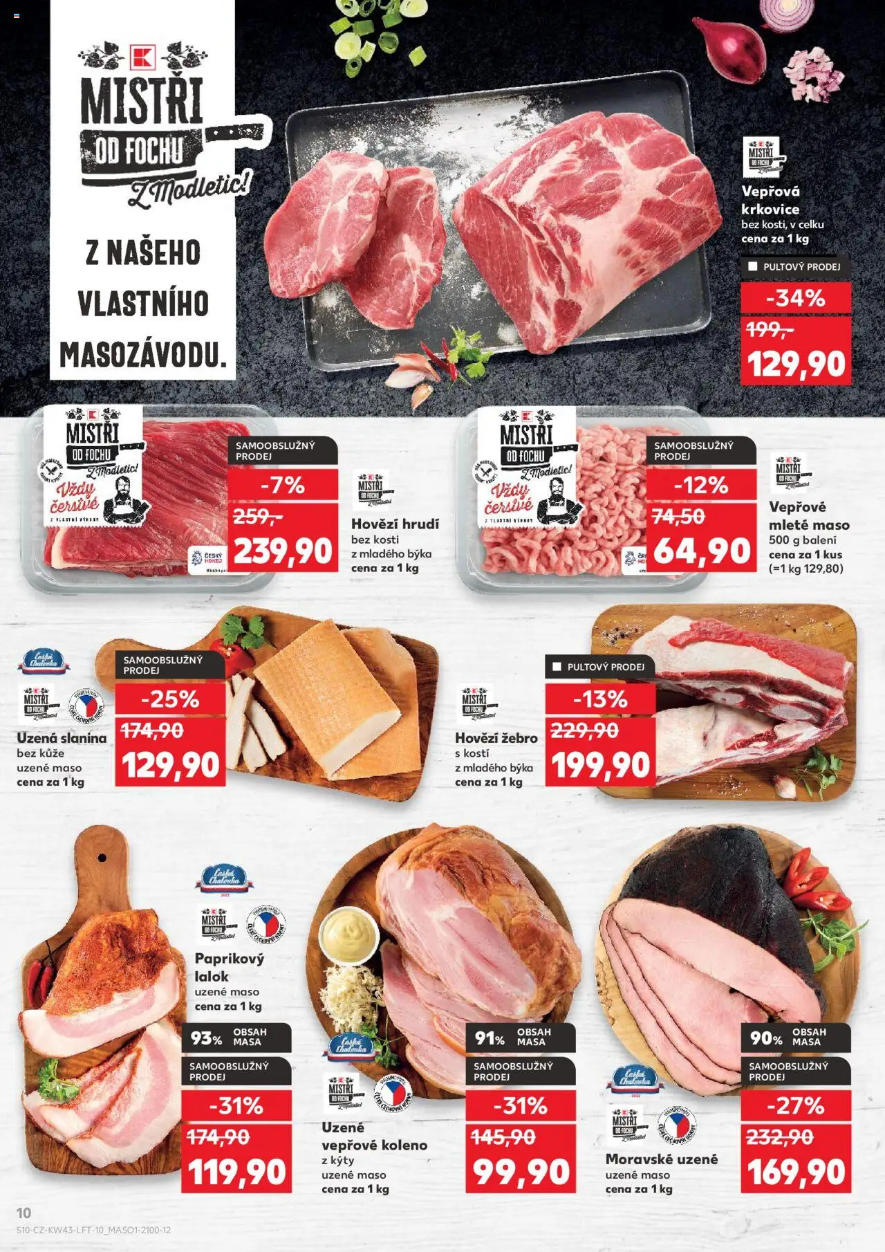 Kaufland leták - Plzeň Bory od 22.10.2025 | Strana: 10 | Produkty: Hovězí, Moravské uzené, Uzené vepřové koleno, Slanina