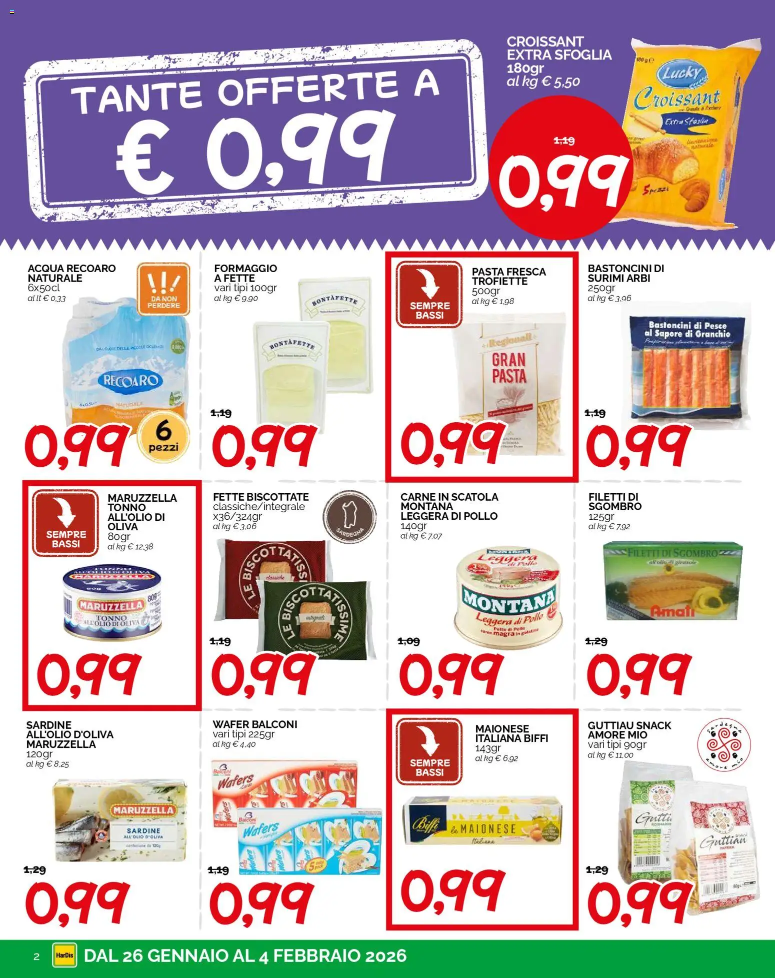 Volantino HarDis del 26.01.2026 | Pagina: 2 | Prodotti: Pollo, Formaggio, Tonno, Fette biscottate