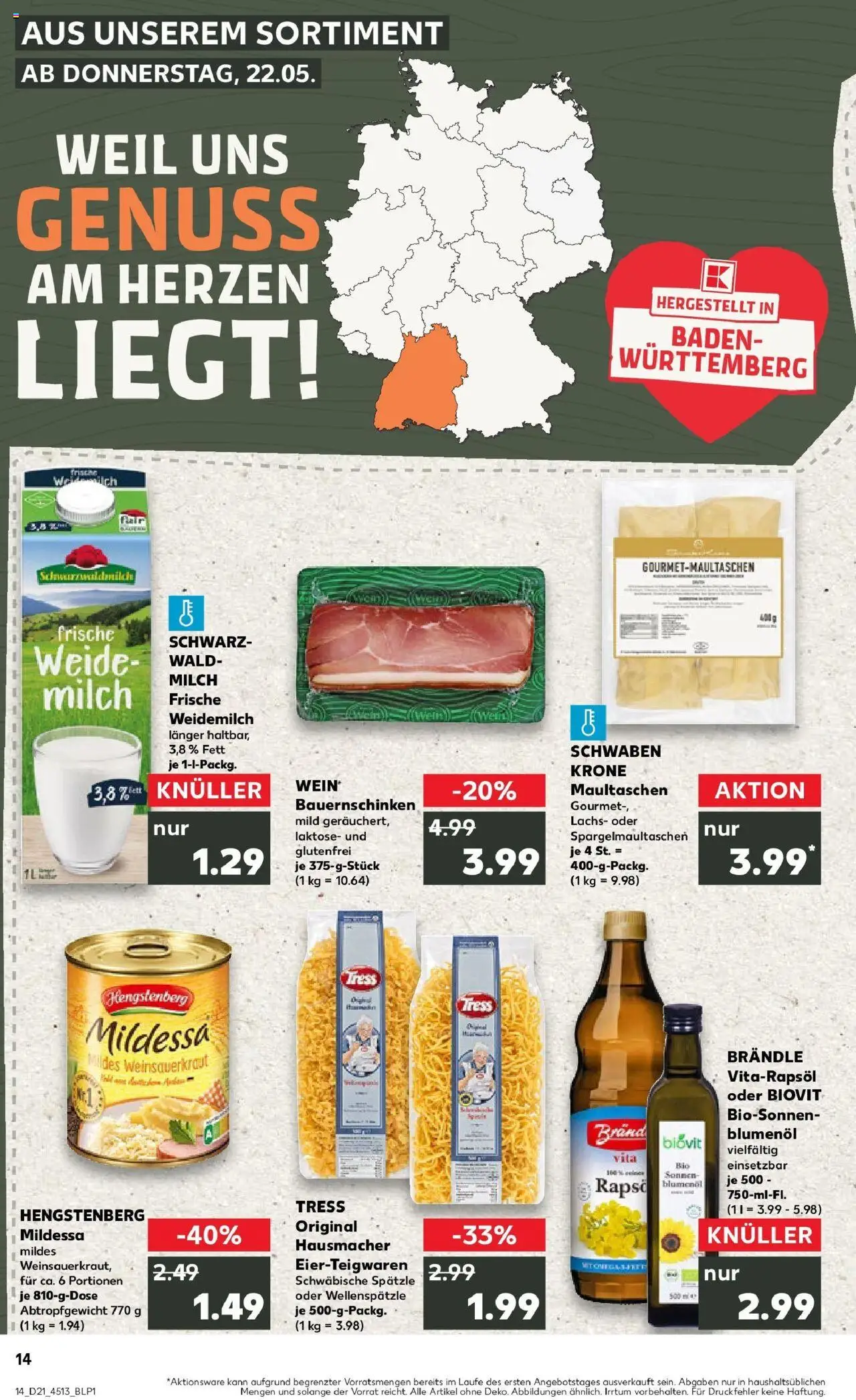 Kaufland prospekt Rheinfelden (Baden)	 - gültig ab dem 22.05.2025 | Seite: 14 | Produkte: Milch, Lachs, Pasta, Wein