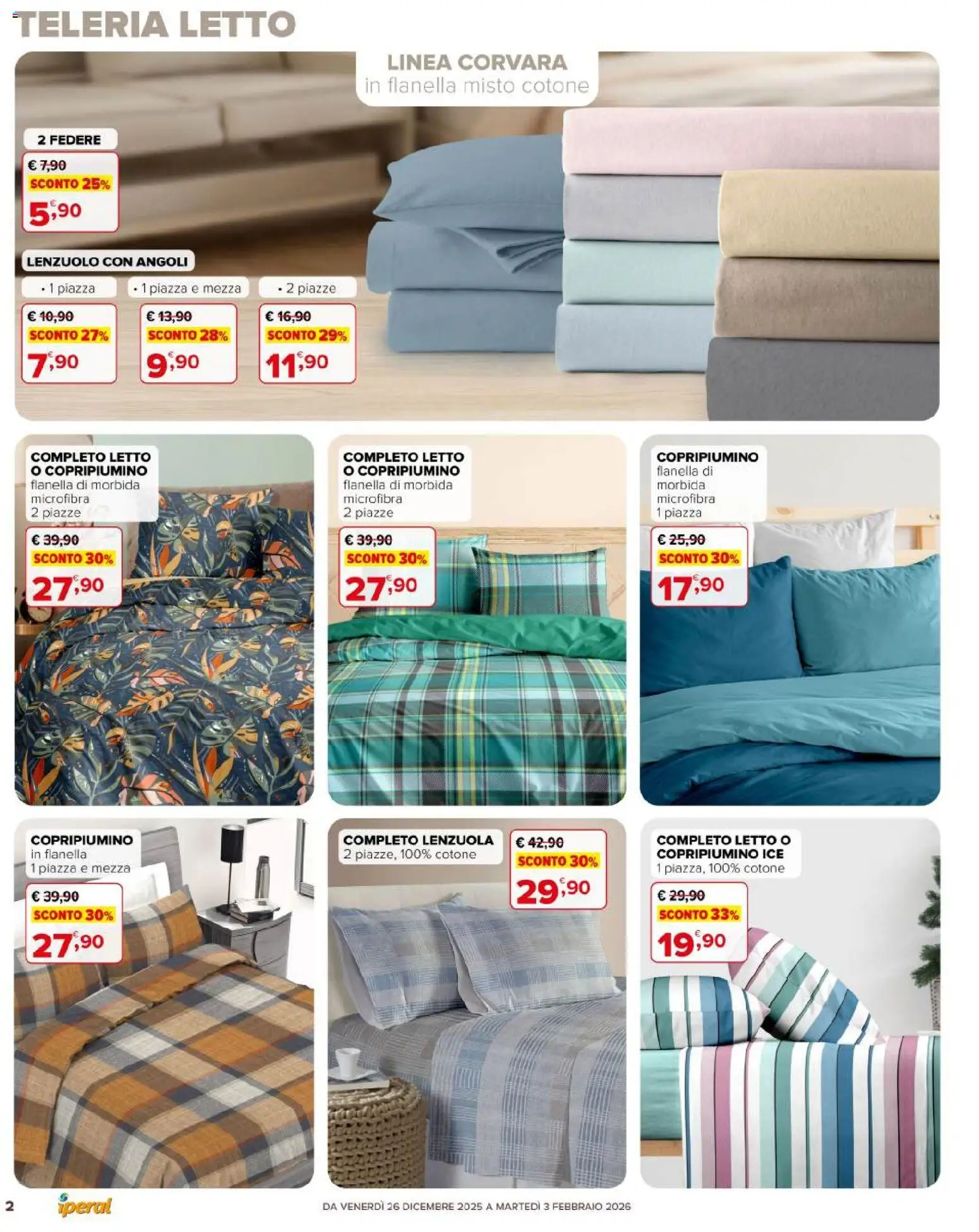 Volantino Iperal del 26.12.2025 | Pagina: 2 | Prodotti: Copripiumino, Letto, Lenzuola