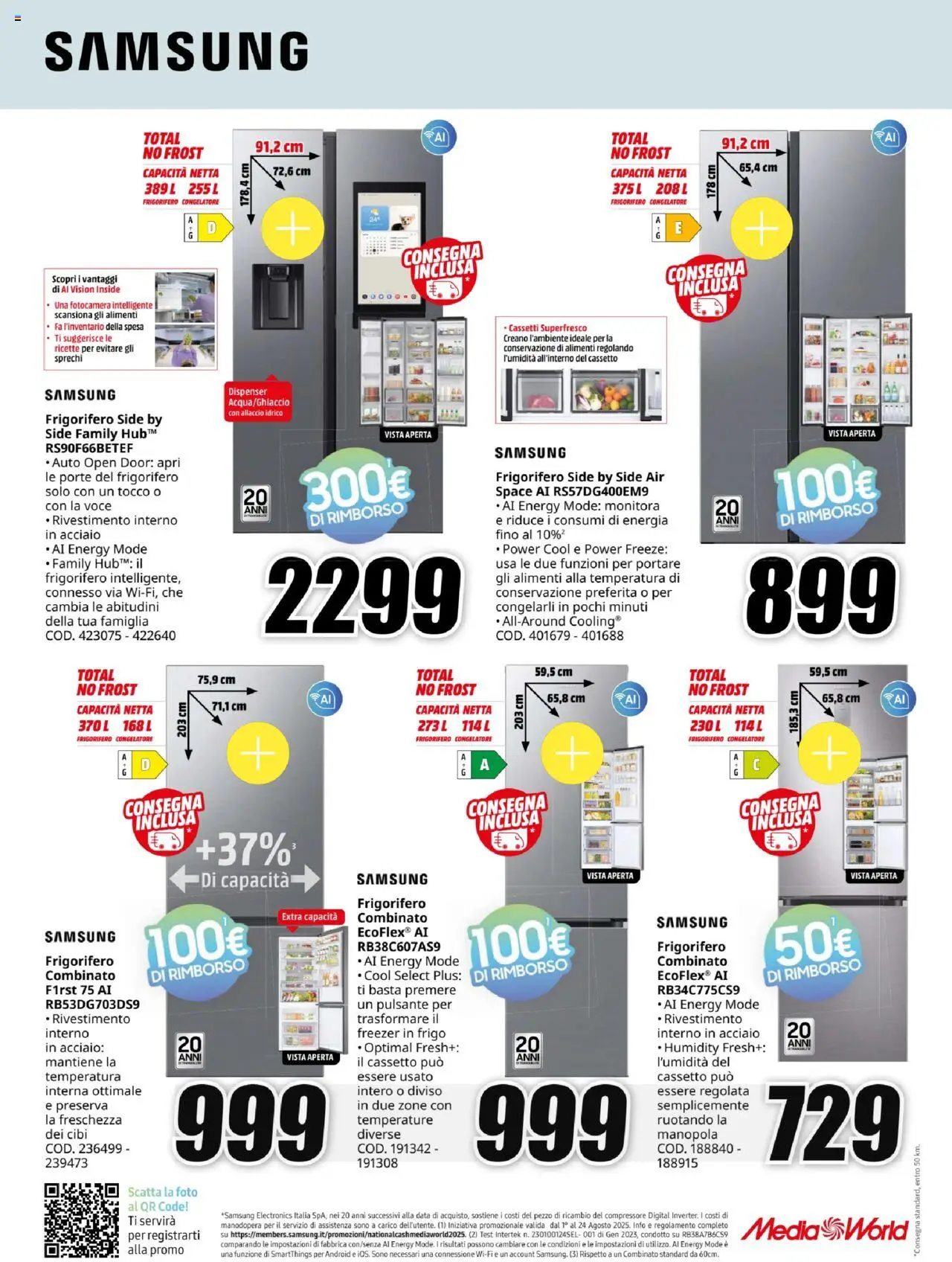 Volantino Media World del 07.08.2025 | Pagina: 6 | Prodotti: Data, Frigorifero, Congelatore, Samsung