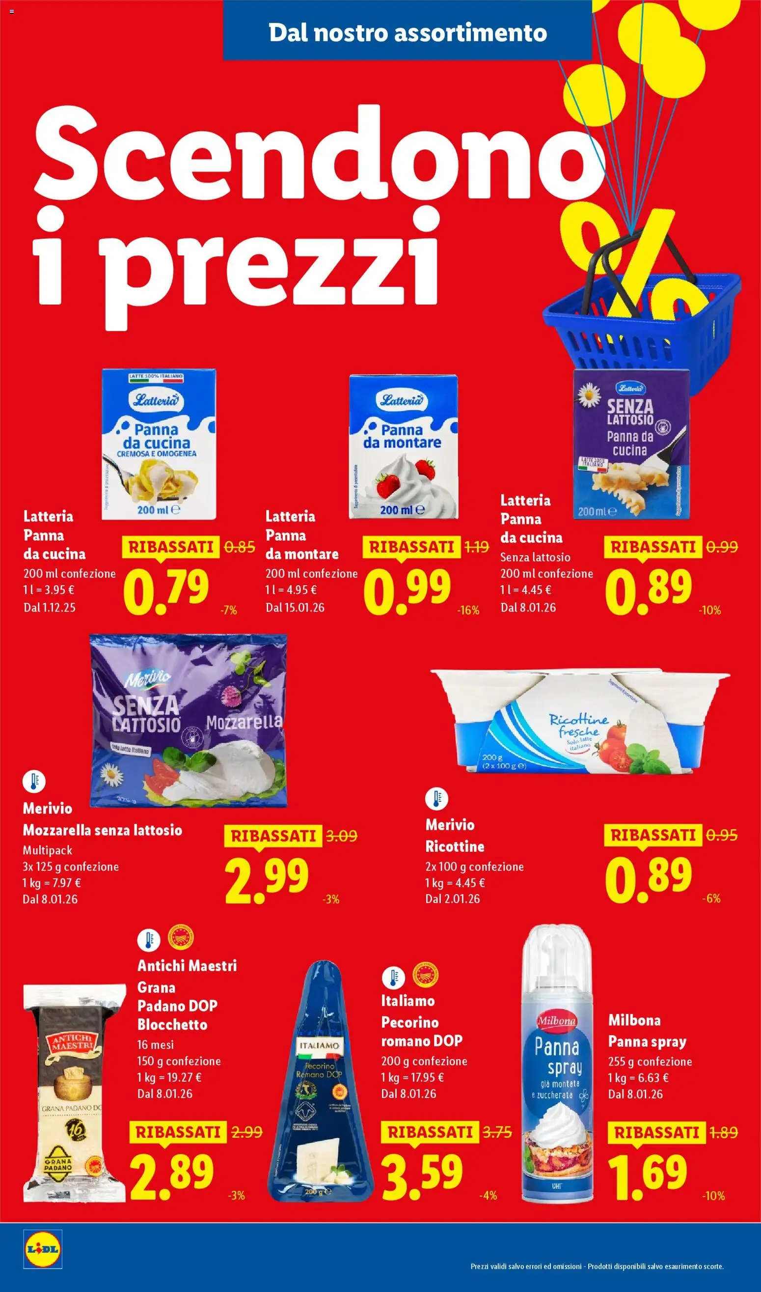 Volantino Lidl del 08.01.2026 | Pagina: 14 | Prodotti: Panna, Grana Padano, Ricotta, Pecorino