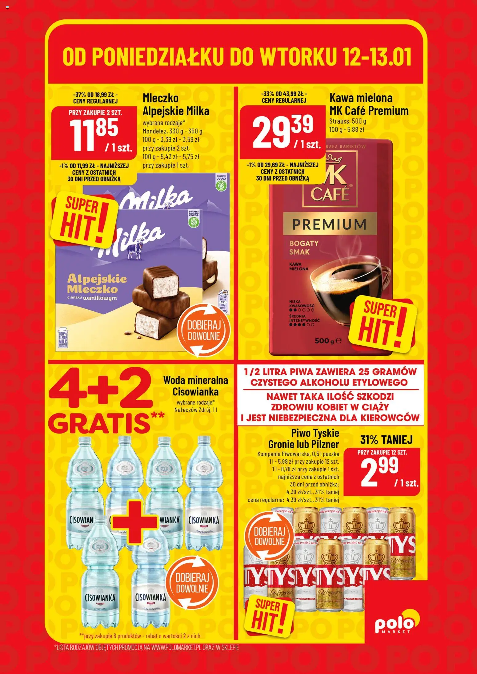 POLOmarket Gazetka - Super Hity od 12.01.2026 | Strona: 5 | Produkty: Milka, Tyskie, Piwo, Woda