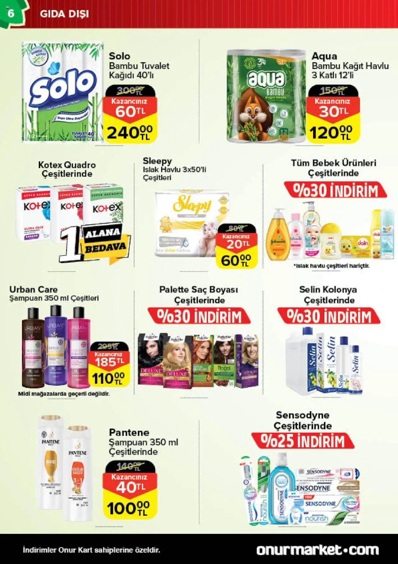 Onur Market Katalog - 05.08.2025 tarihinden itibaren geçerlidir | Sayfa: 6 | Ürünler: Tuvalet, Şampuan, Kağıt havlu