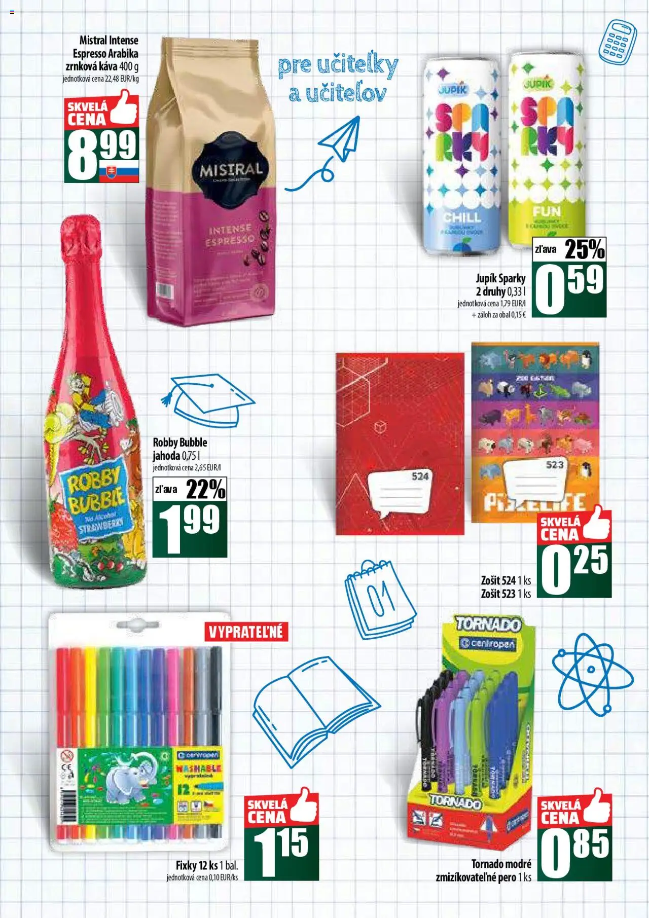 COOP Jednota široká ponuka │ platný od 21.08.2025 | Strana: 35 | Produkty: Káva, Zošit, Pero, Fixky