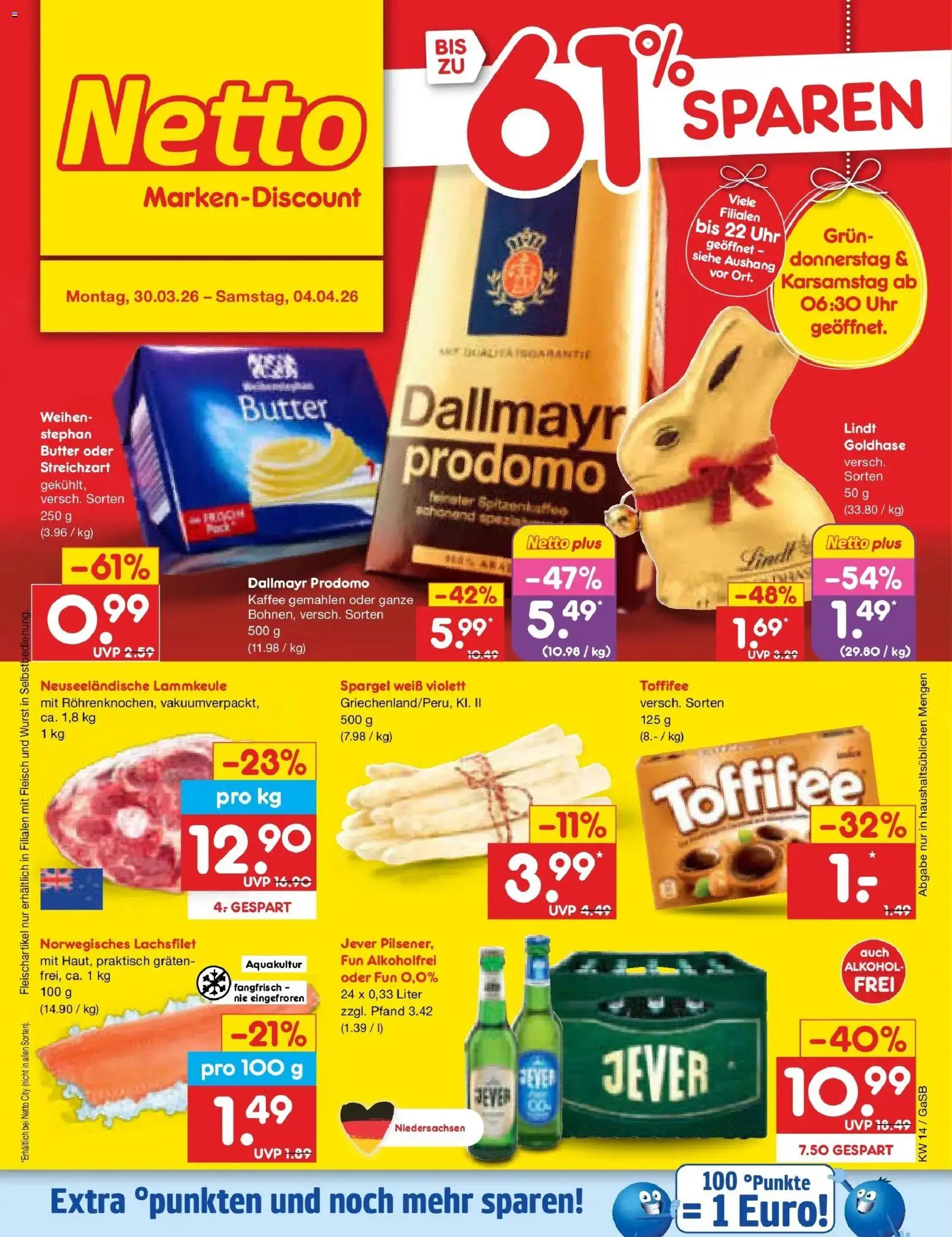 Netto Marken-Discount Prospekt Bremen-Lesum	 – gültig ab 30.03.2026 | Seite: 1 | Produkte: Spargel, Dallmayr, Wurst, Jever