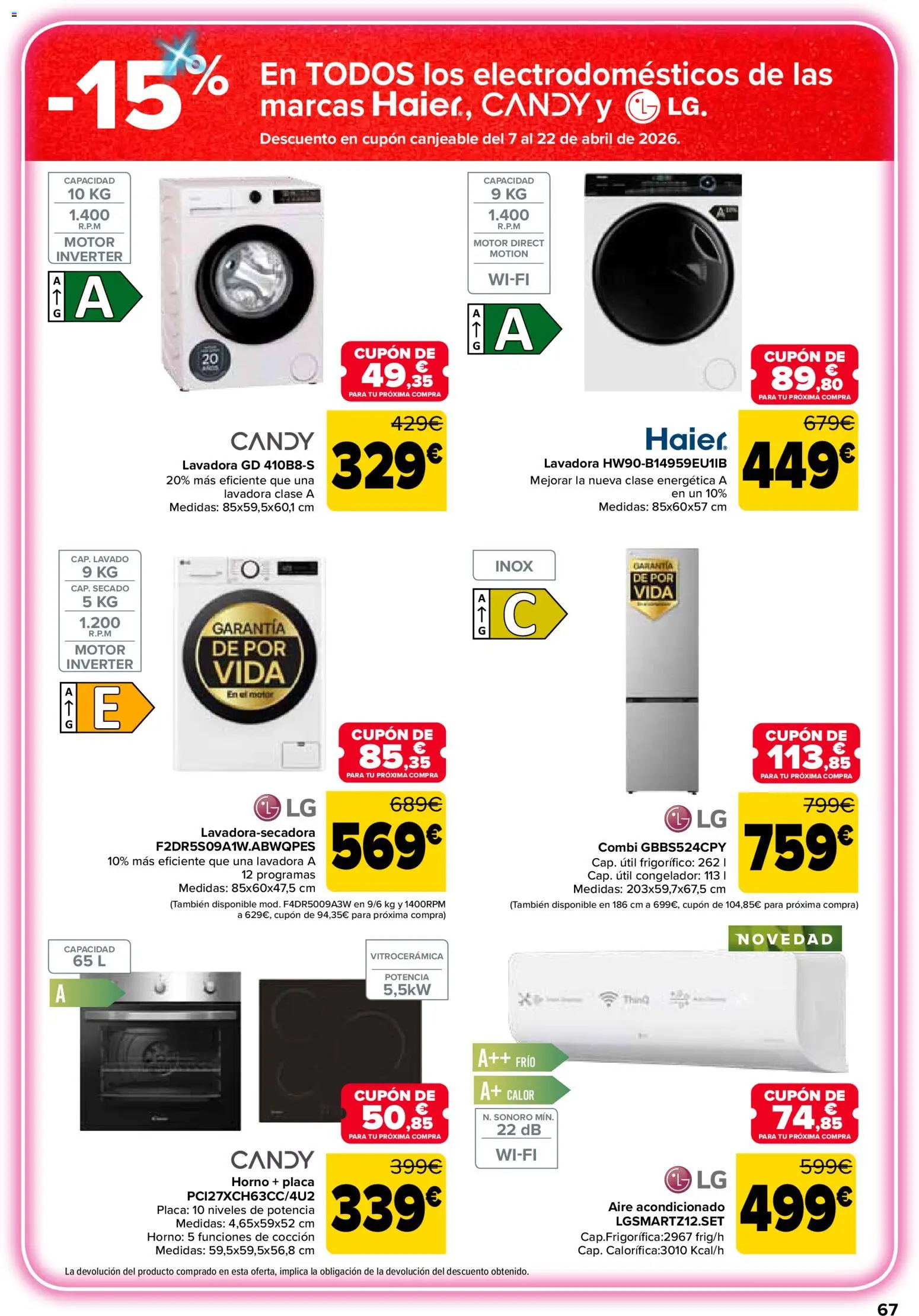 Carrefour folleto │ válido desde el 24.03.2026 | Página: 73 | Productos: Lavadora, Horno, Combi, Aire acondicionado