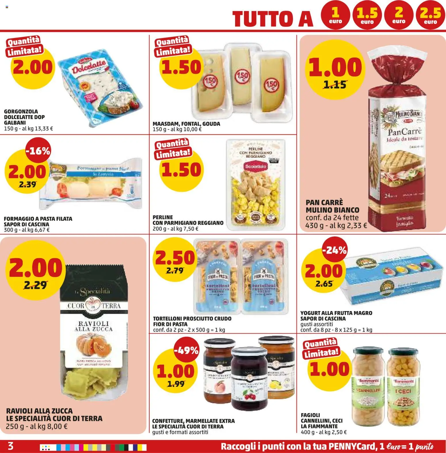 Volantino PENNY del 15.01.2026 | Pagina: 3 | Prodotti: Prosciutto Crudo, Fagioli, Parmigiano, Gorgonzola