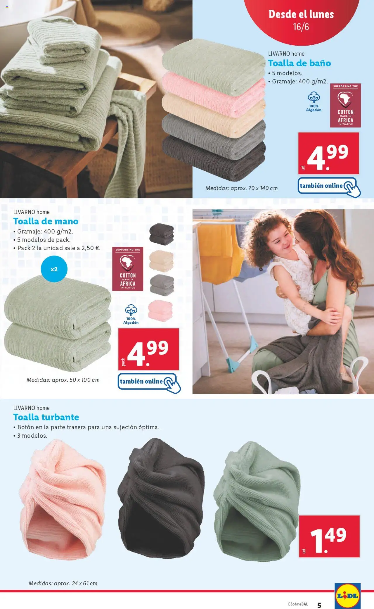 Lidl catálogo de bazar MAD │ válido desde el 16.06.2025 | Página: 5 | Productos: Toalla de baño, Baño