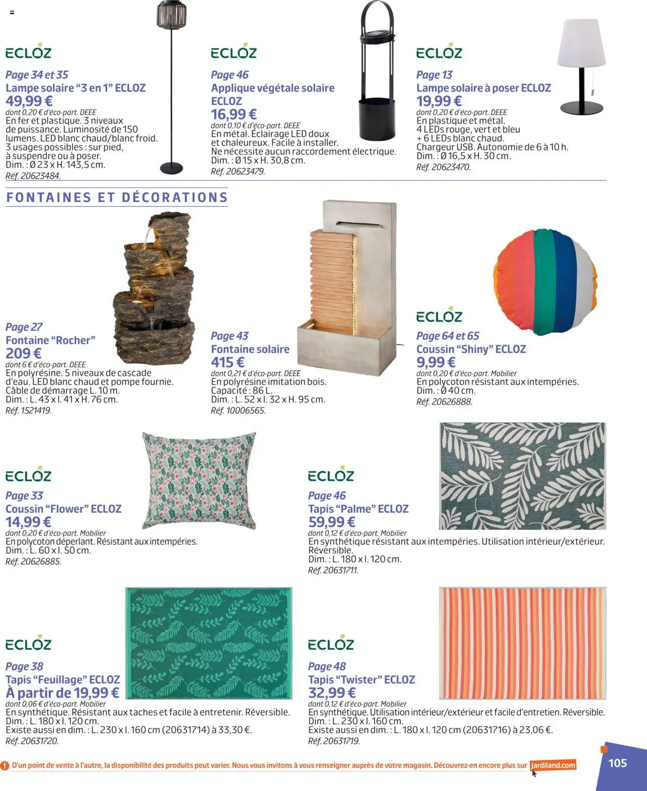  | Page: 104 | Produits: Fontaine solaire, Tapis, Lampe, Lampe solaire