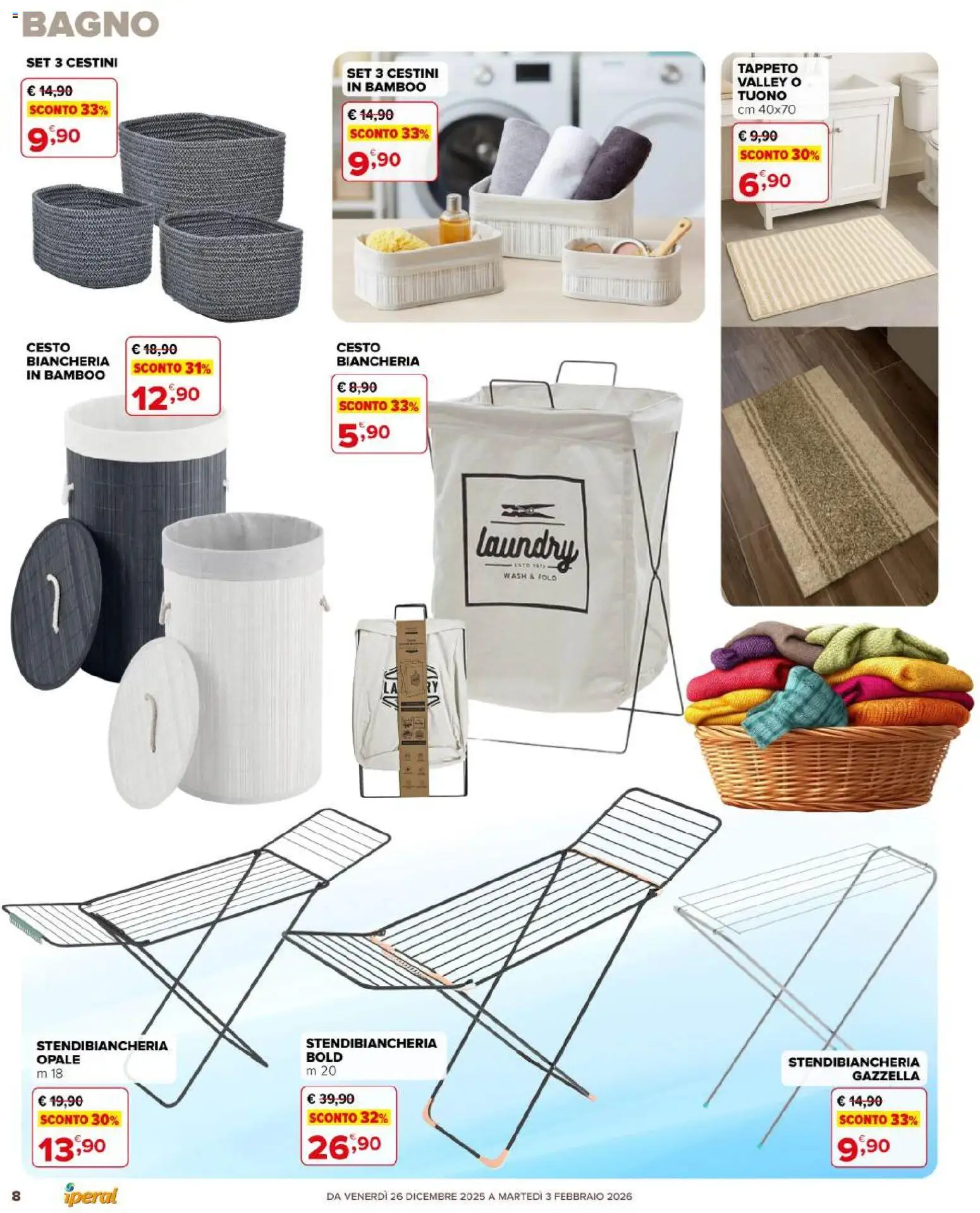 Volantino Iperal del 26.12.2025 | Pagina: 8 | Prodotti: Stendibiancheria, Bagno, Tappeto