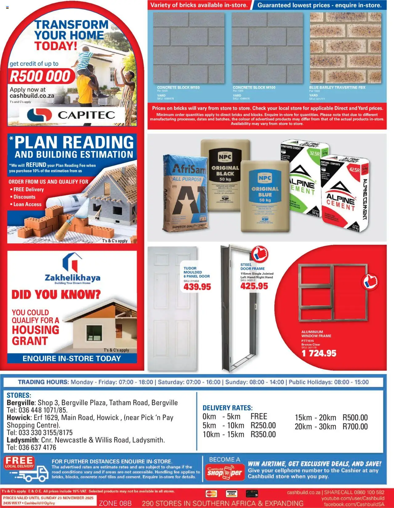 New Cashbuild catalogue – valid from 20.10.2025 | Page: 4 | Products: Dates, Frame, Door frame, Cement