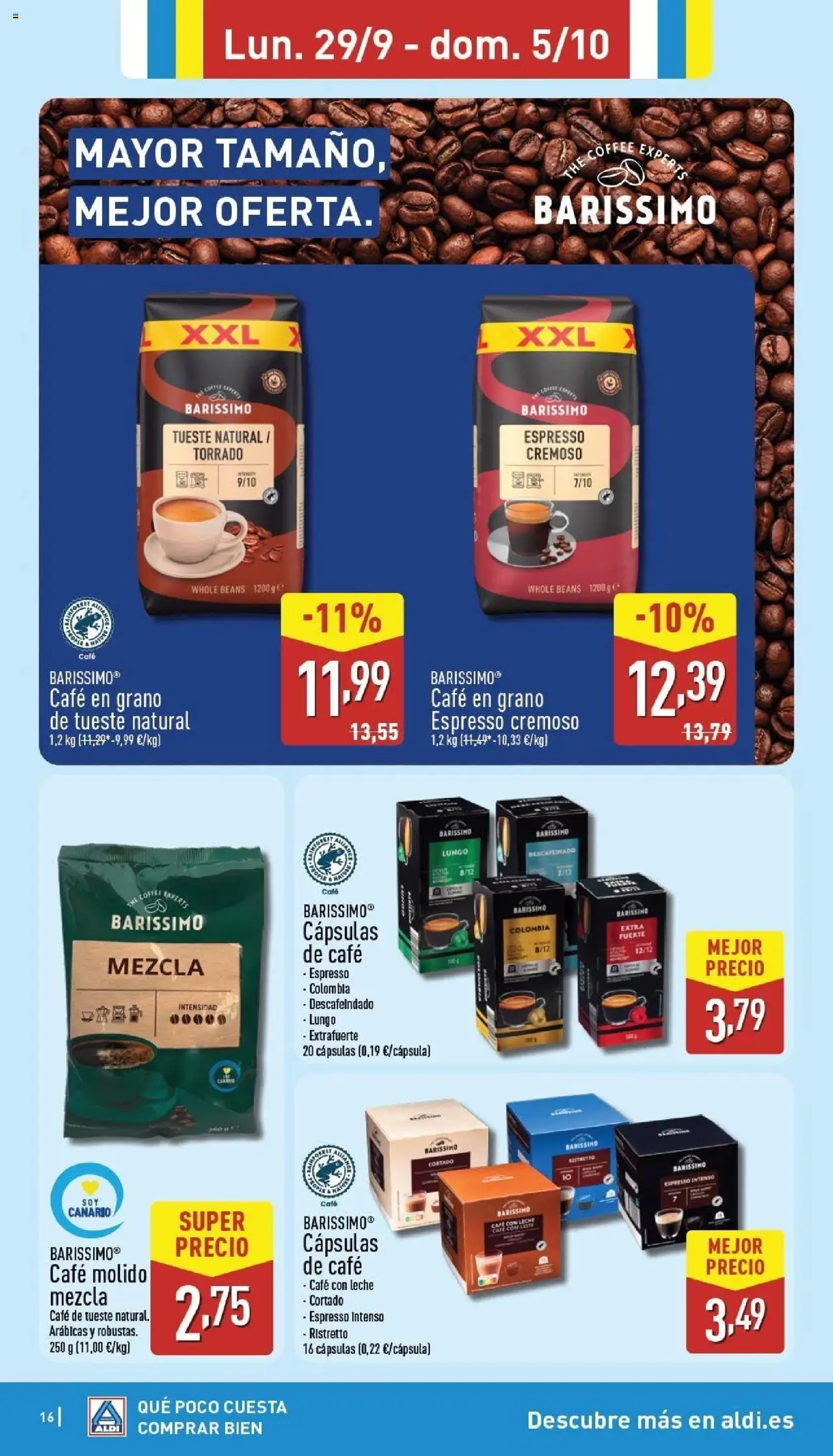 Aldi folleto Canarias │ válido desde el 29.09.2025 | Página: 16 | Productos: Café con leche, Leche, Café, Café molido