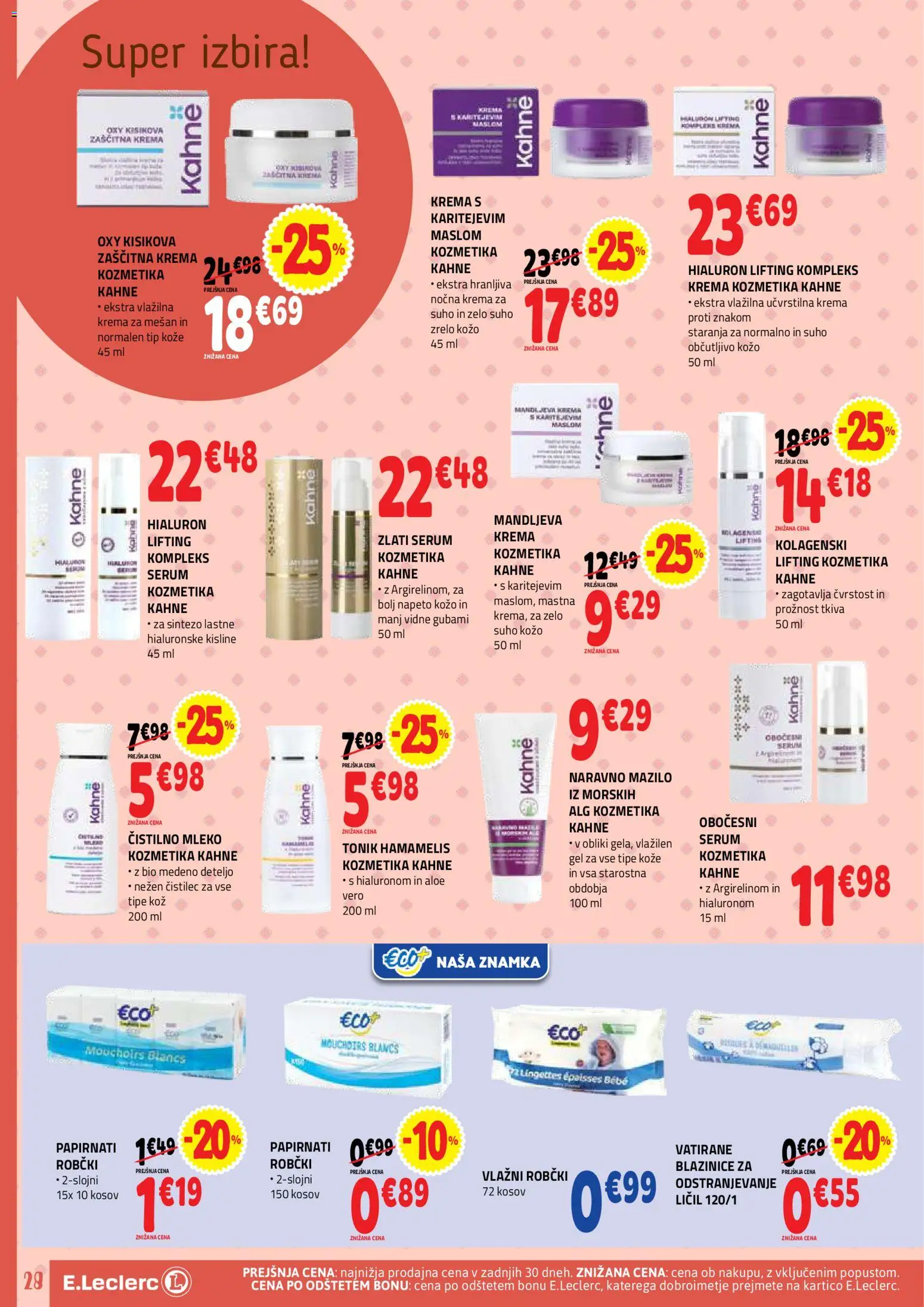 Novi E.leclerc katalog ponudbe – veljaven od 28.01.2026 | Stran: 28 | Izdelki: Robčki, Krema, Mleko, Tonik