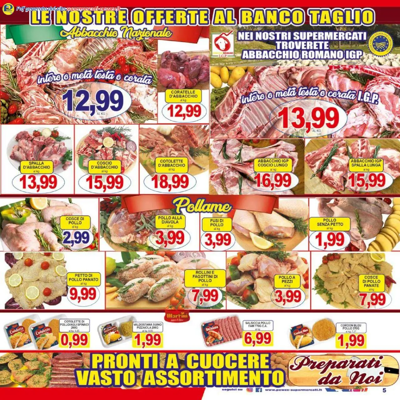 Volantino Pewex del 17.10.2025 | Pagina: 5 | Prodotti: Pollo, Suino, Spinaci, Cosce di pollo