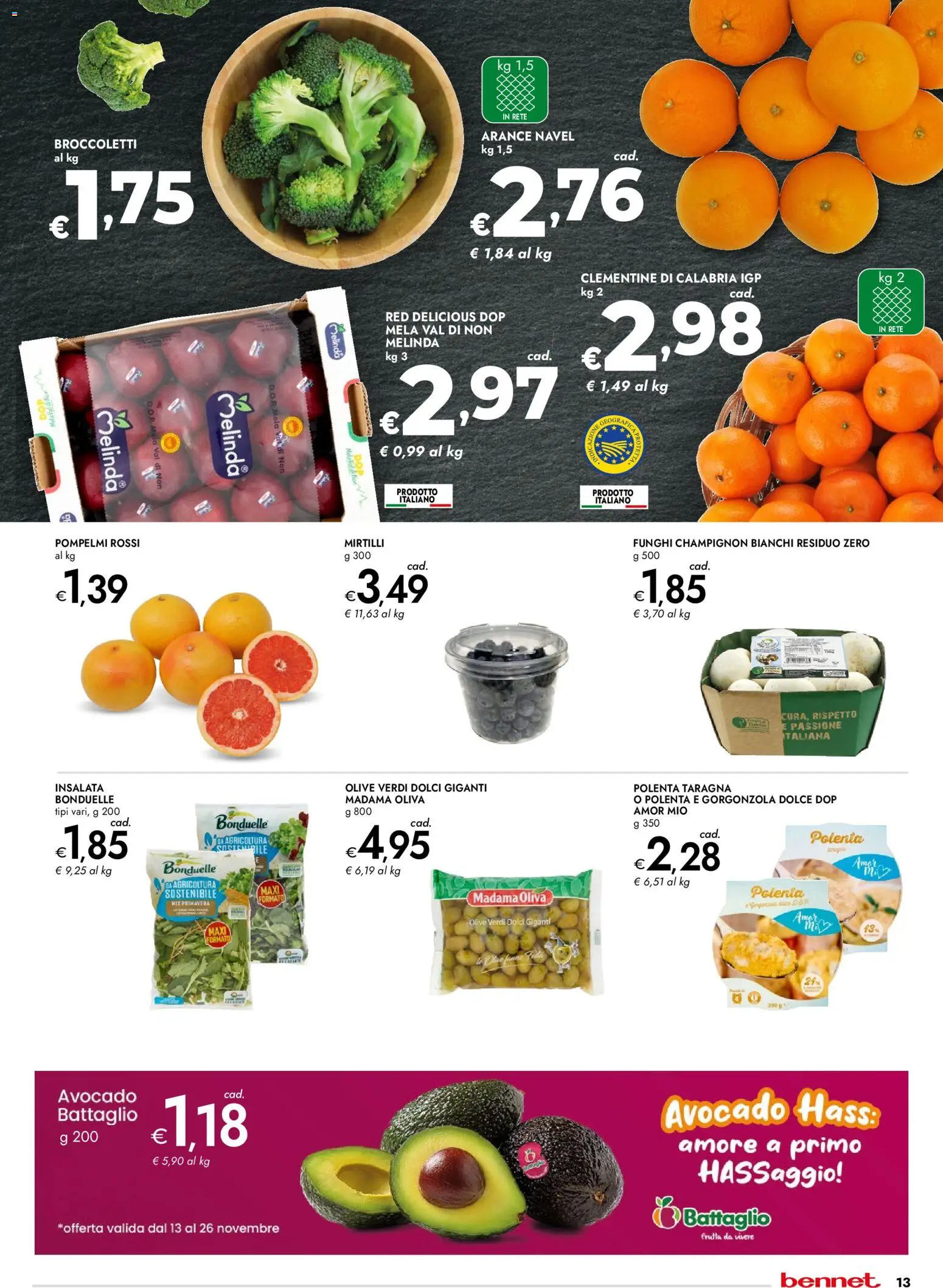 Volantino bennet del 13.11.2025 | Pagina: 13 | Prodotti: Arance, Insalata, Olive, Mirtilli