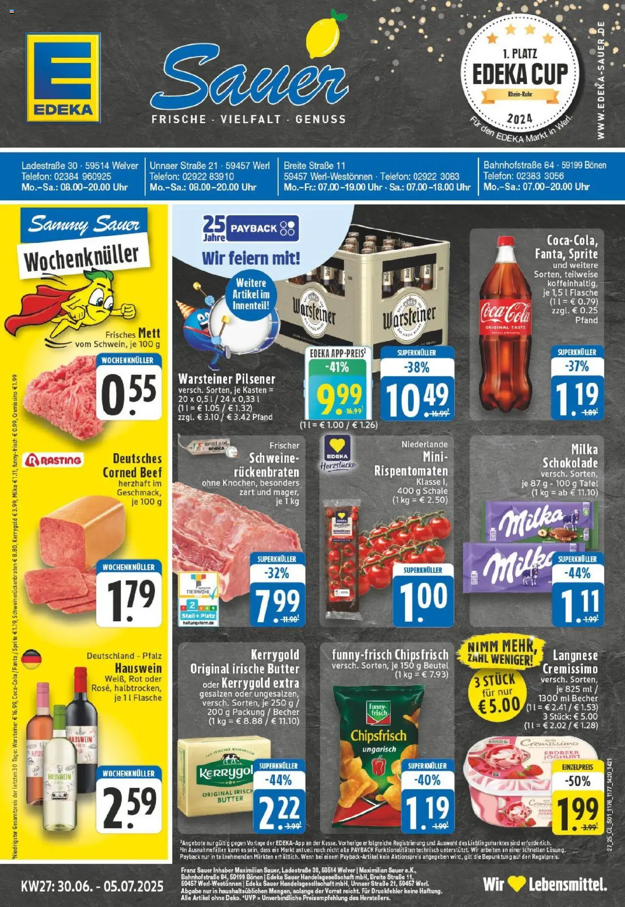 Edeka prospekt Werl-Westoennen	 - gültig ab dem 29.06.2025 | Seite: 1 | Produkte: Coca cola, Cola, Milka, Warsteiner