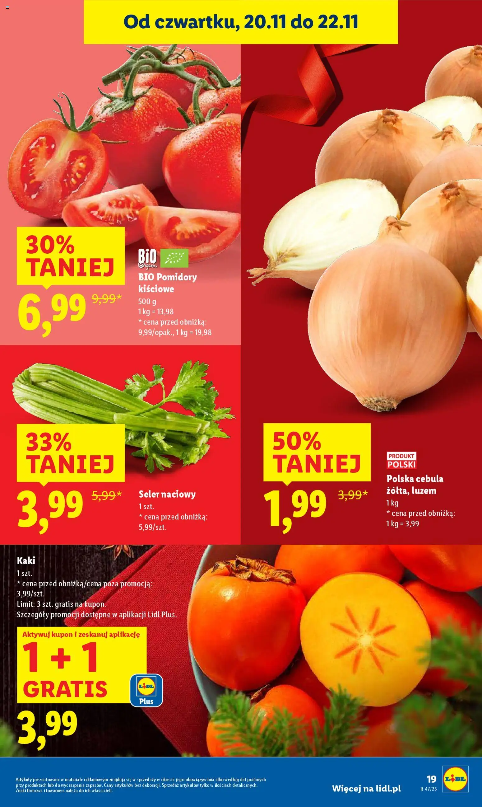 Lidl Gazetka od 20.11.2025 | Strona: 21 | Produkty: Kaki, Seler naciowy, Pomidory