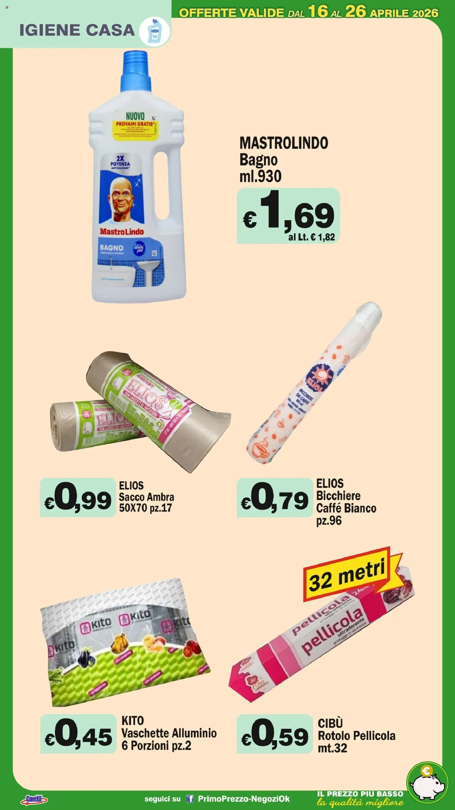 Volantino Primo Prezzo del 16.04.2026 | Pagina: 24 | Prodotti: Pellicola, Alluminio, Bagno, Vaschette