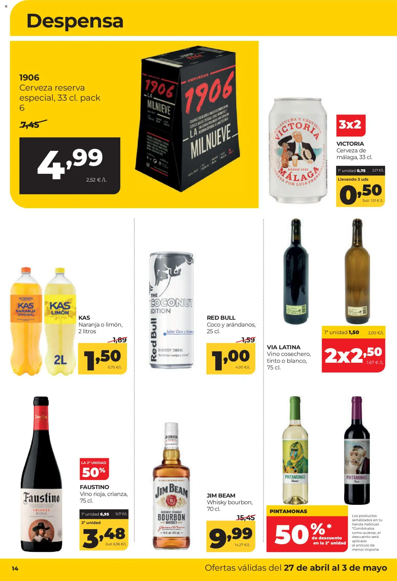 Alimerka folleto Castilla y León │ válido desde el 27.04.2026 | Página: 14 | Productos: Vino, Cerveza, Τυρόπιτα, Whisky