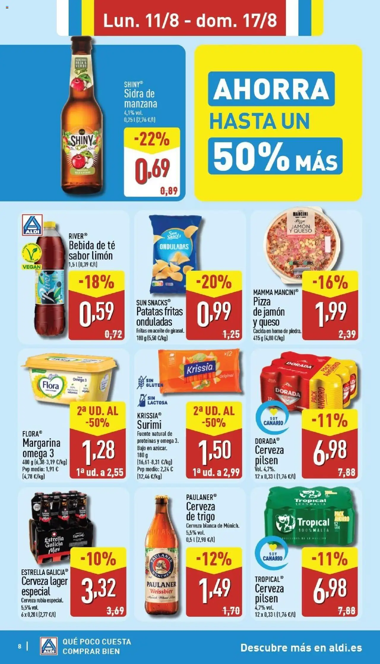 Aldi folleto Canarias │ válido desde el 11.08.2025 | Página: 8 | Productos: Aceite, Jamón, Pizza, Margarina