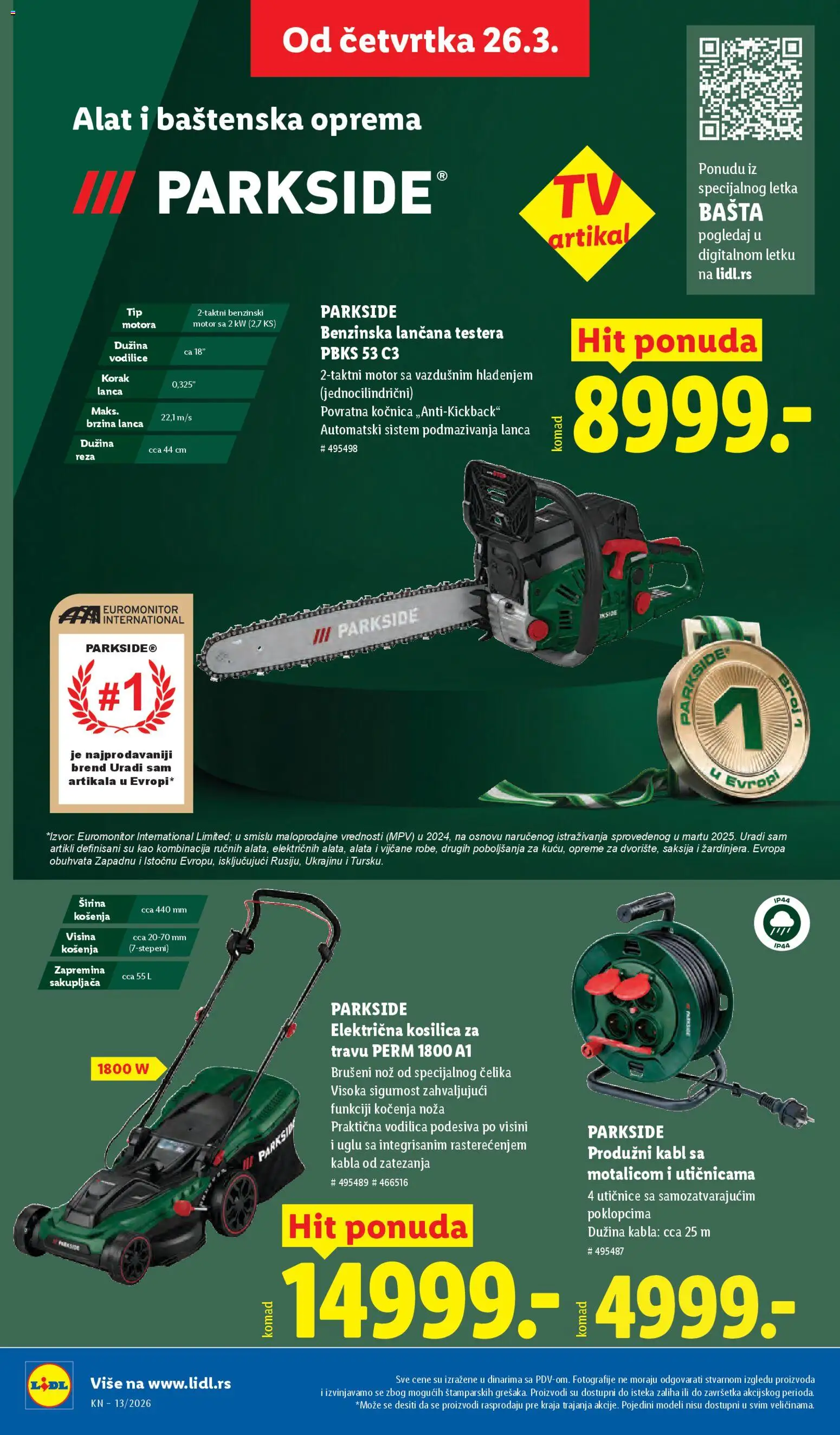 Lidl katalog - važi od 26.03.2026 | Strana: 58 | Proizvode: Parkside, Kosilica, Kabl, Produžni kabl